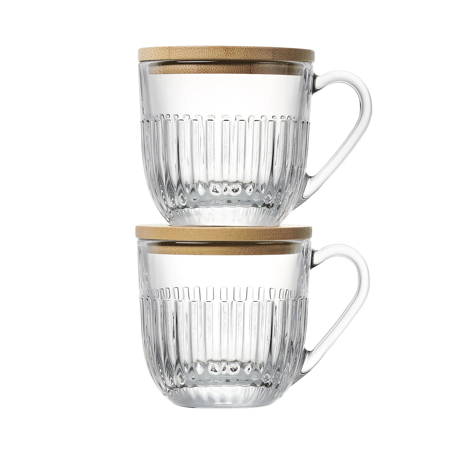 Mugs Ouessant avec couvercles/soucoupes, lot de 2, Transparent-bambou La Rochère