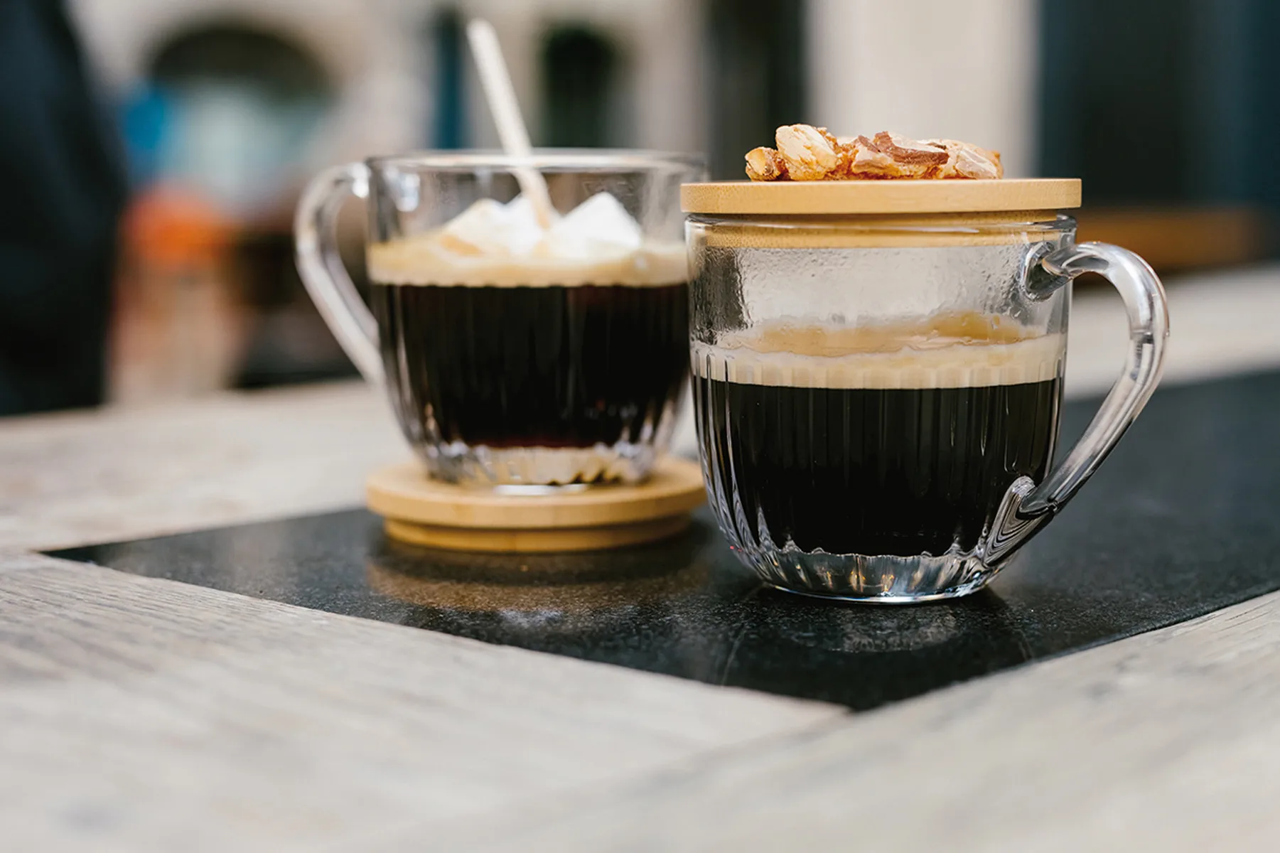 Mugs Ouessant avec couvercles/soucoupes, lot de 2, Transparent-bambou La Rochère