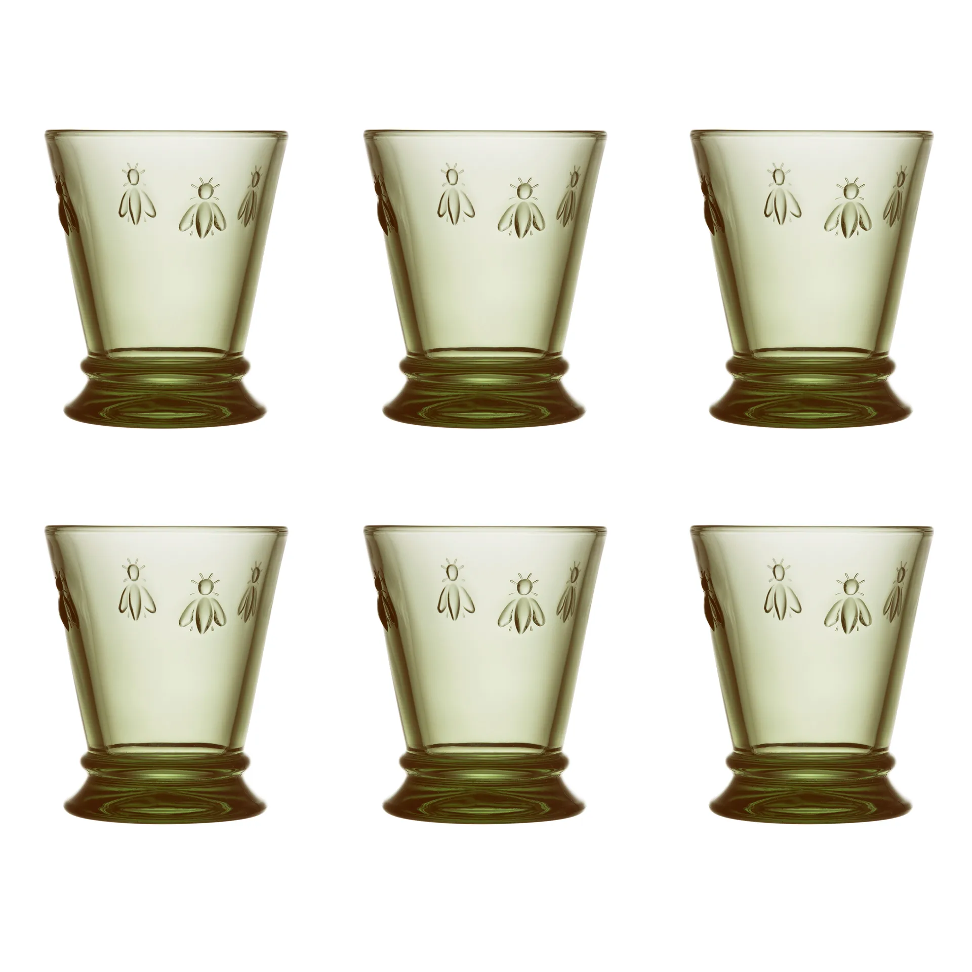 Verres à eau Abeille 26 cl, lot de 6, Vert olive La Rochère