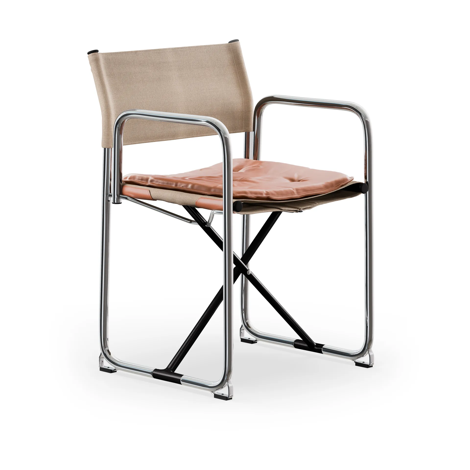 Chaise à accoudoirs X75-2, Linge naturel - Cuir Elmo Nordic Cognac - pieds chromés Lammhults