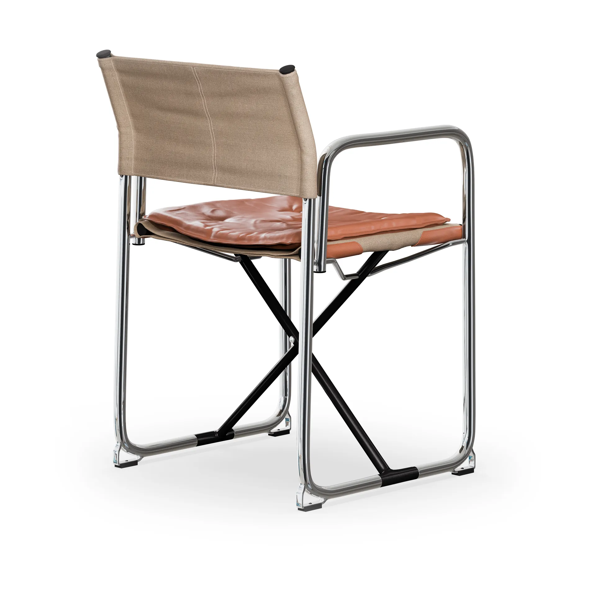 Chaise à accoudoirs X75-2, Linge naturel - Cuir Elmo Nordic Cognac - pieds chromés Lammhults