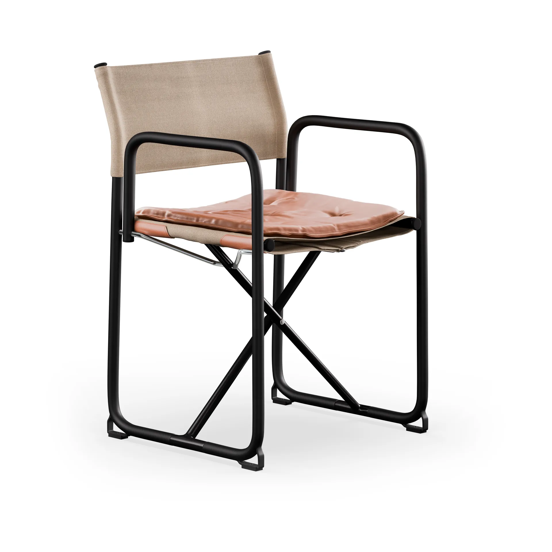 Chaise à accoudoirs X75-2, Linge naturel - Cuir Elmo Nordic Cognac - pieds noirs Lammhults