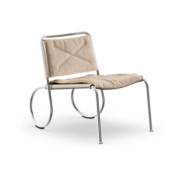 Fauteuil Corso easy chair - Elmo Nordic cuir Naturel - linge naturel - base en chrome - Lammhults