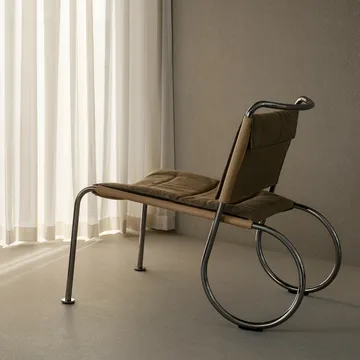 Fauteuil Corso easy chair - Elmo Nordic cuir Naturel - linge naturel - base en chrome - Lammhults