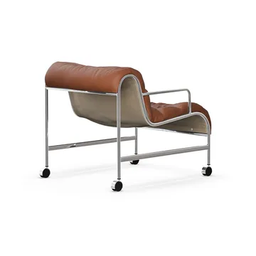 Fauteuil Sunny avec accoudoirs - Cuir Cognac - base en chrome avec roues - Lammhults