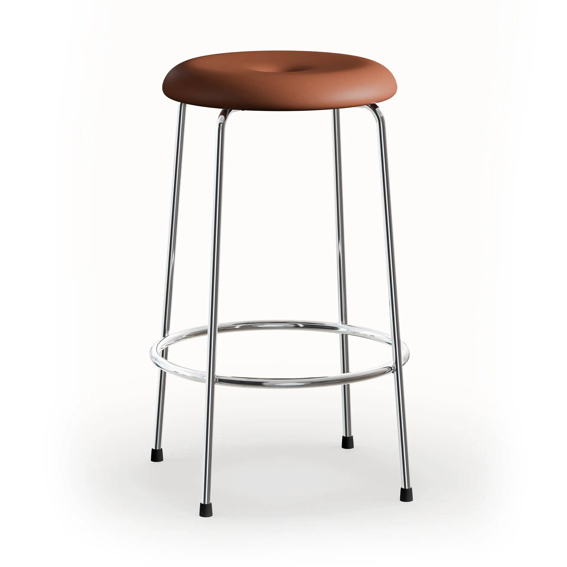 Tabouret de bar, Base en cuir cognac - base en chrome, 63 cm Lammhults