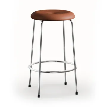 Tabouret de bar - Base en cuir cognac - base en chrome, 63 cm - Lammhults