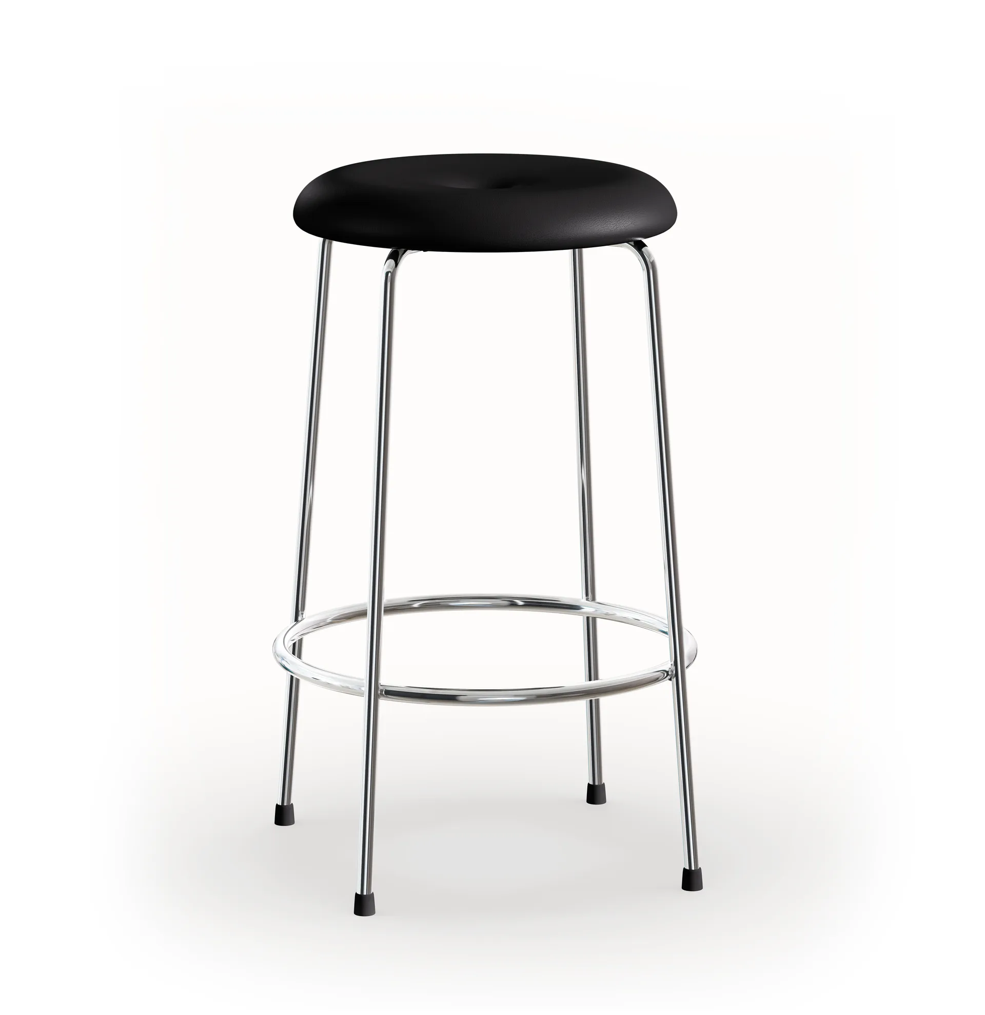 Tabouret de bar, Base en cuir noir - base en chrome, 63 cm Lammhults