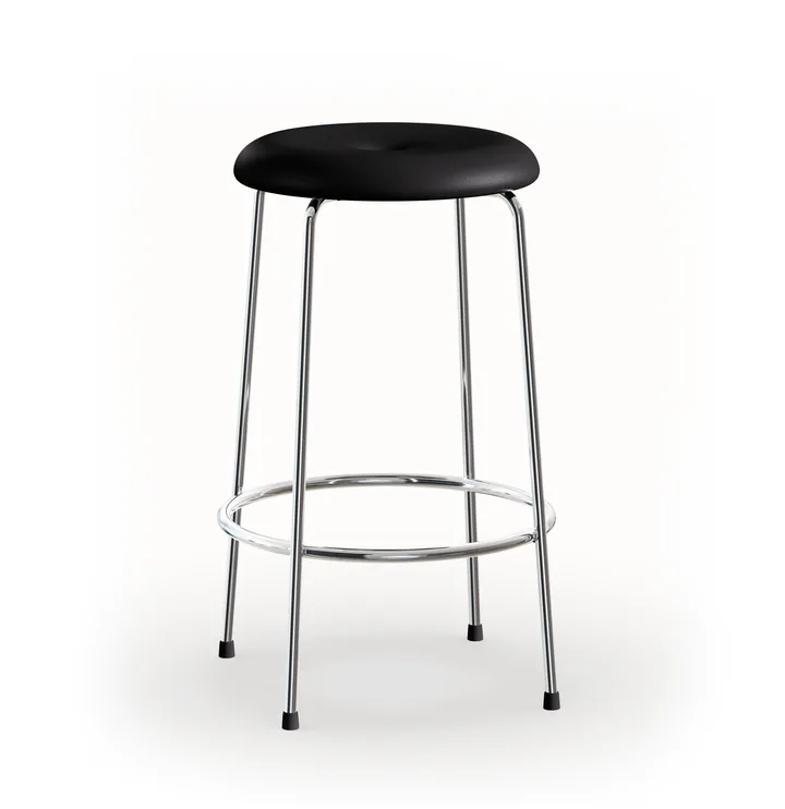 Tabouret de bar - Base en cuir noir - base en chrome, 63 cm - Lammhults
