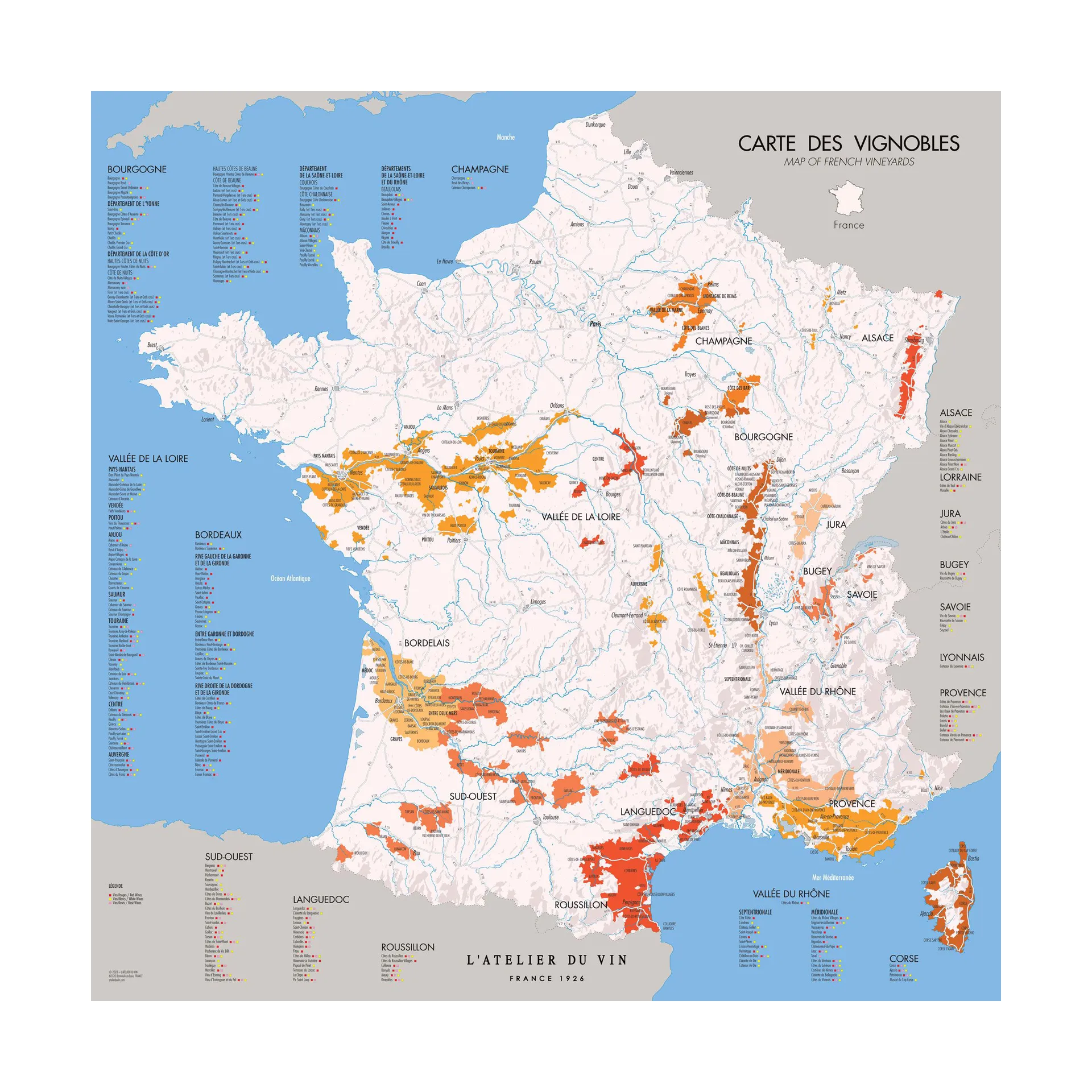 Carte des vins L'Atelier France, 57x57 cm L'Atelier du Vin