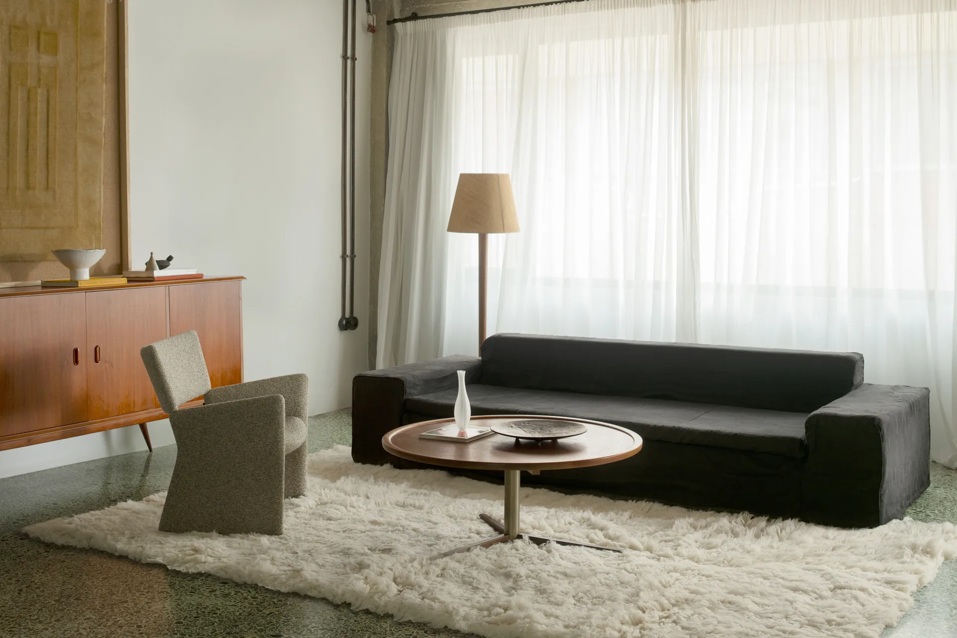Tapis à poils longs 250x350 cm, Bone white Layered