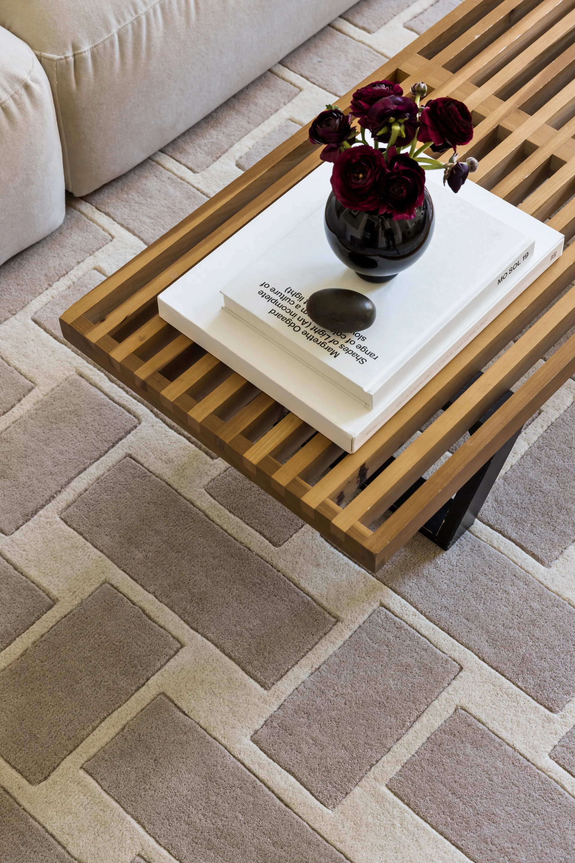 Tapis en laine 60S Geo Basket Weave, Oatmeal, 300x400 cm Layered