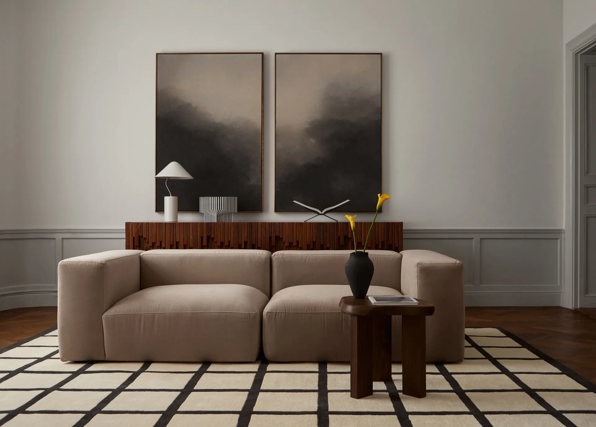 Tapis en laine Avenue Checked Bone, White, 180x270 cm Layered