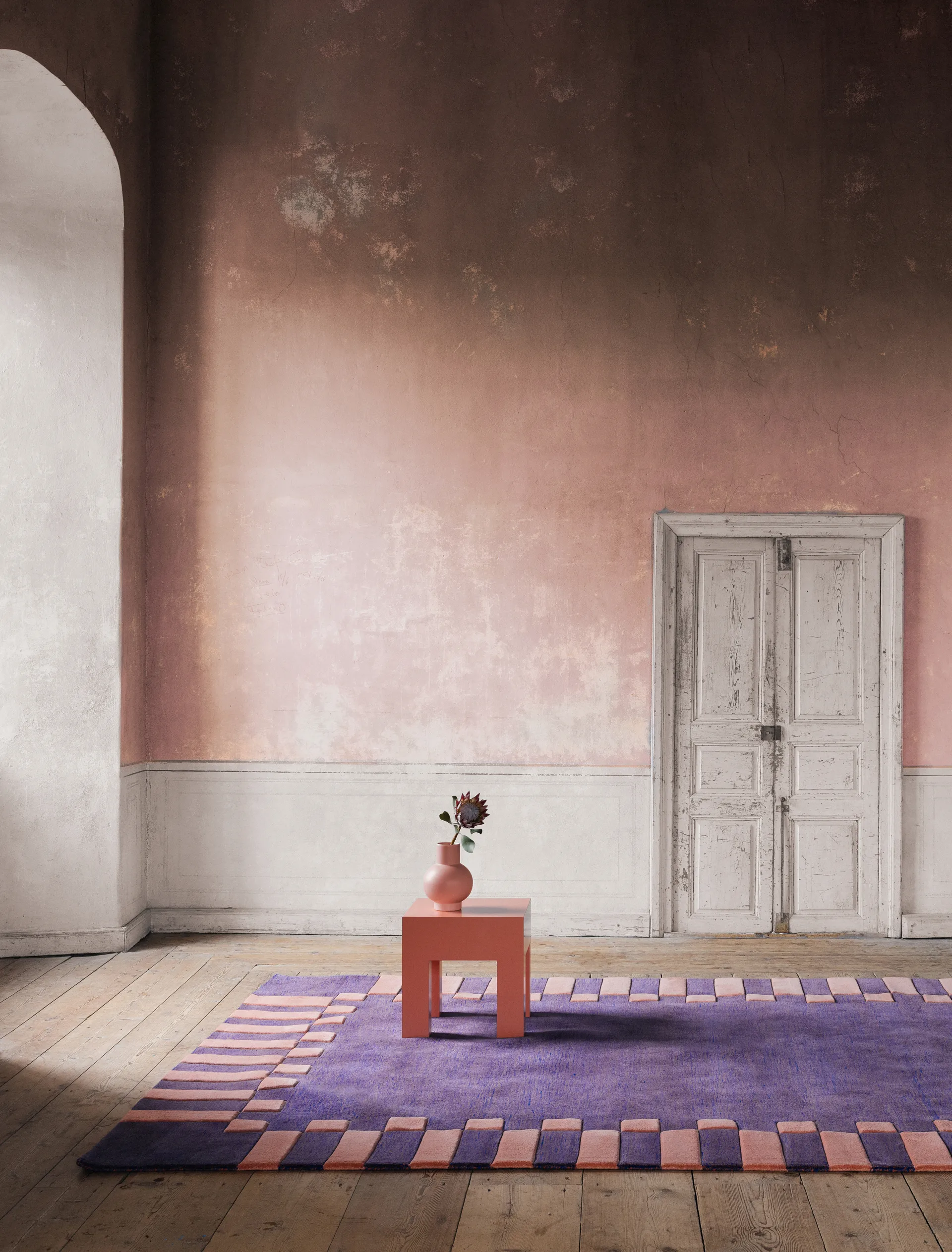 Tapis en laine Teklan Frame, Cobalt salmon, 200x300 cm Layered