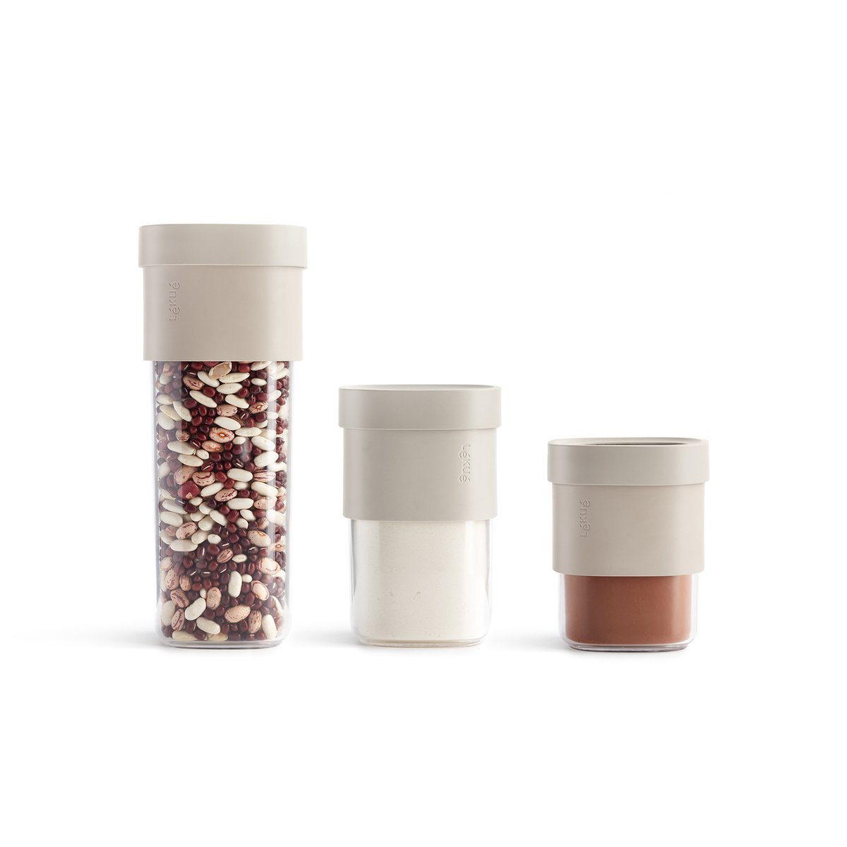 Lékué Boîte de rangement Lékué Flip 5 pièces Beige | Design Scandinave | Bocaux de conservation | Beige