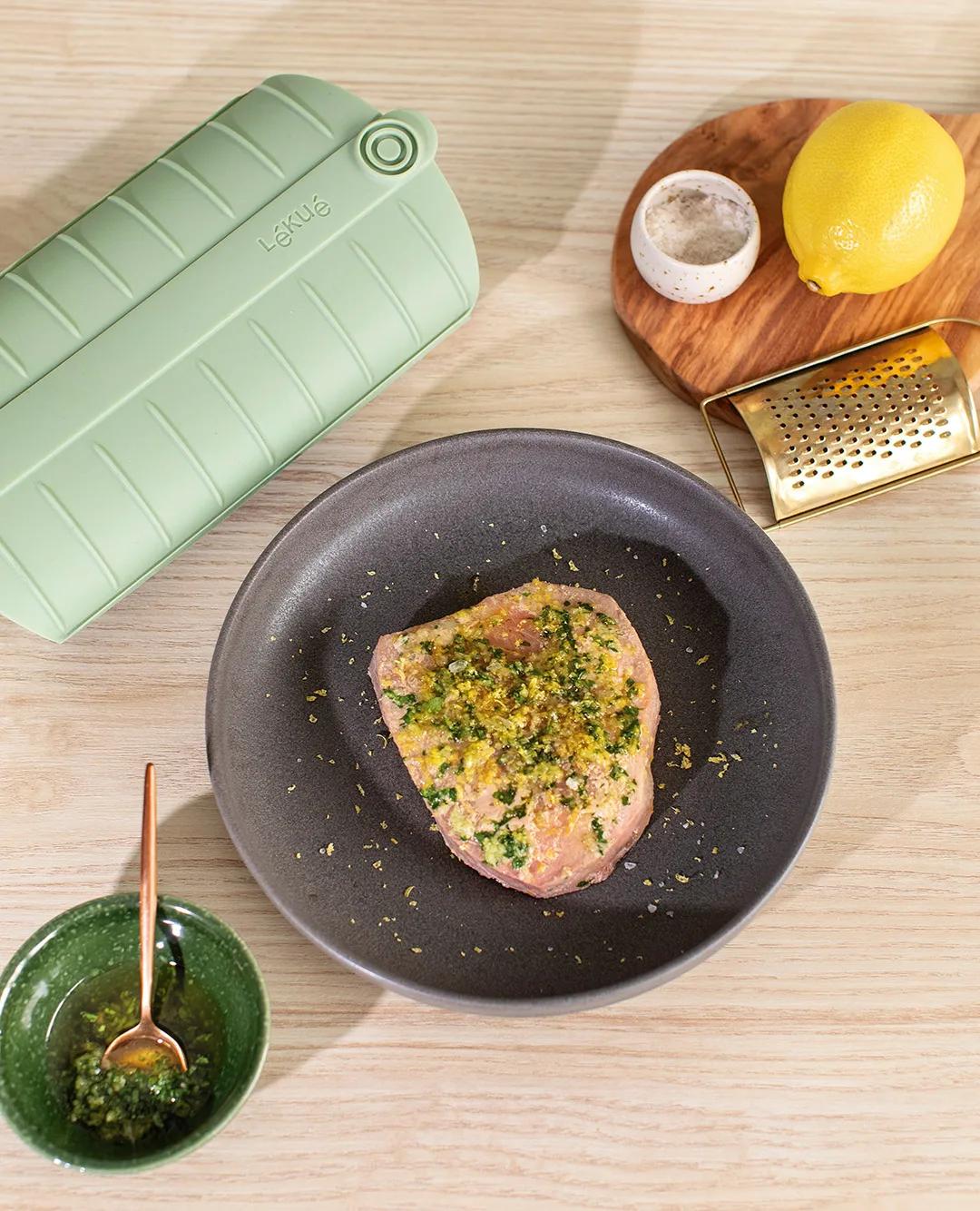 Cuiseur vapeur Lékué, Vert, avec plateau, lot de 2 Lékué