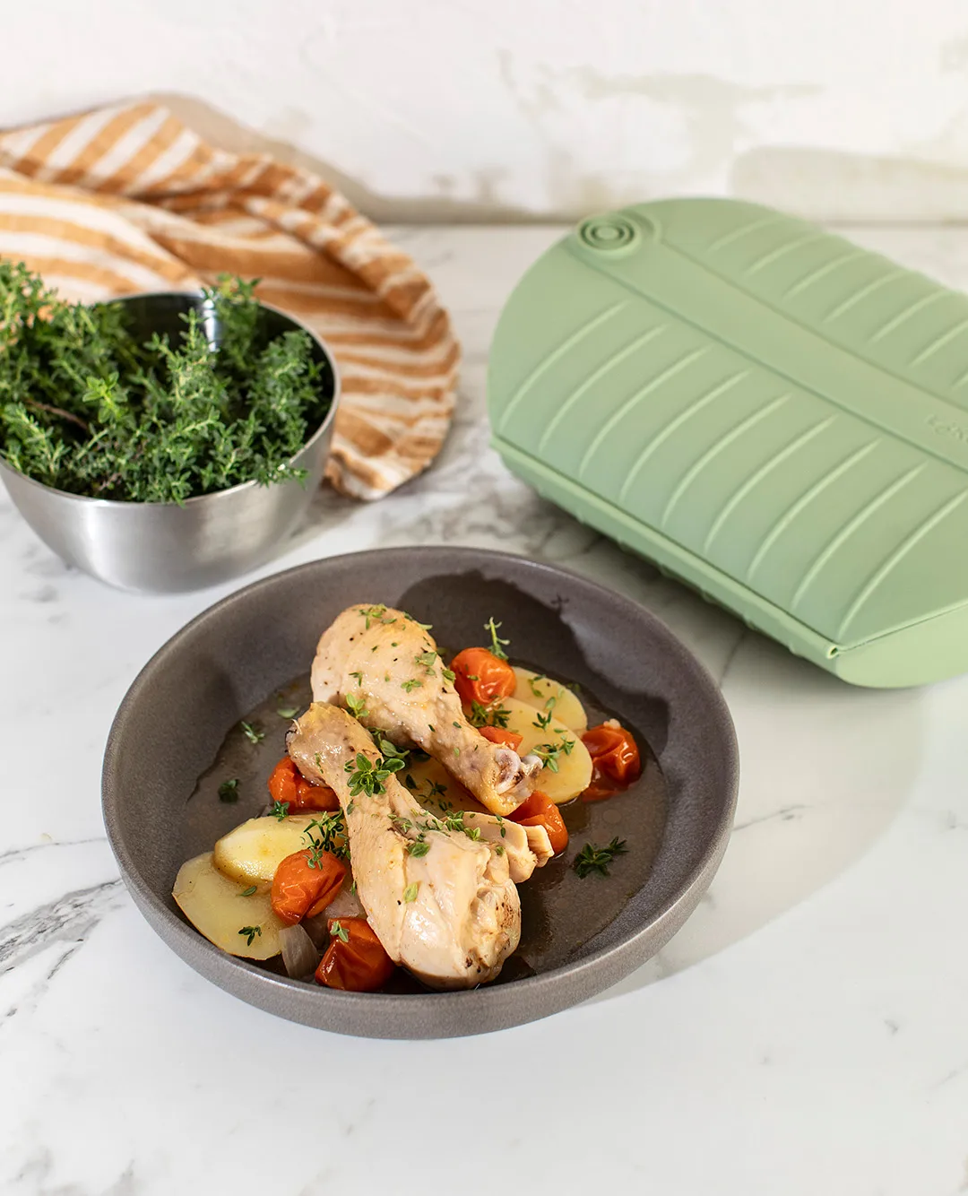 Cuiseur vapeur Lékué, Vert, avec plateau, lot de 4 Lékué