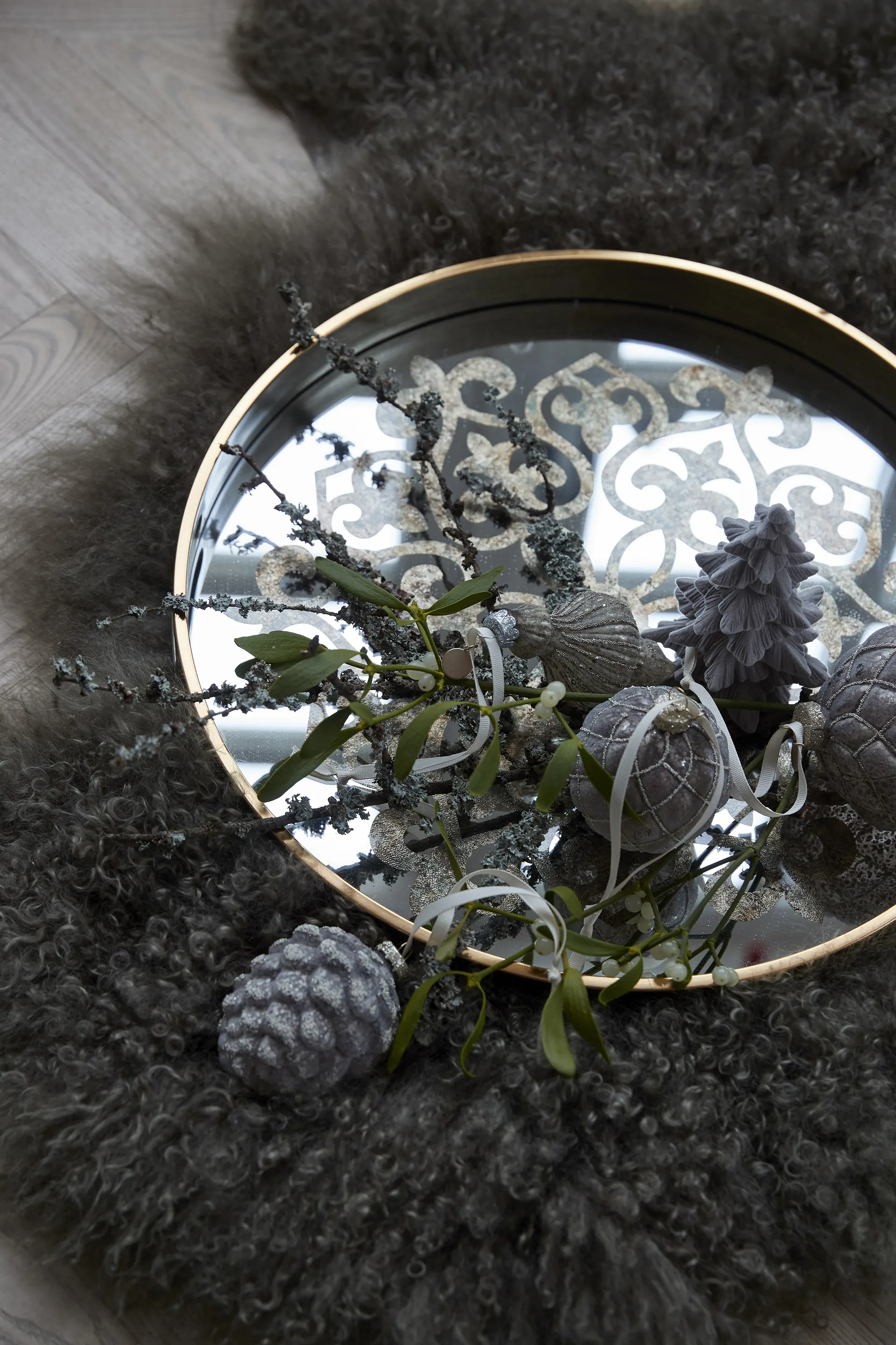 Boule de Noël à carreaux Norille Ø8 cm, Antique brown Lene Bjerre