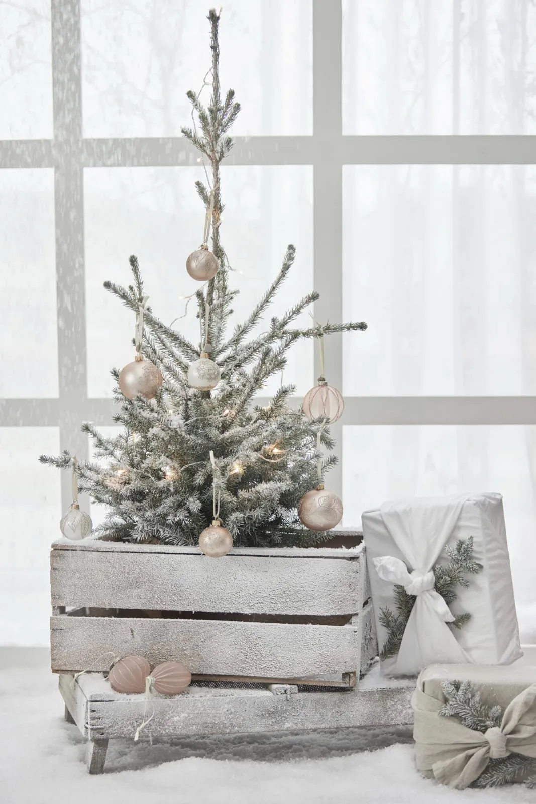 Boule de Noël Cadelia Ø8 cm, Rose, feuille Lene Bjerre