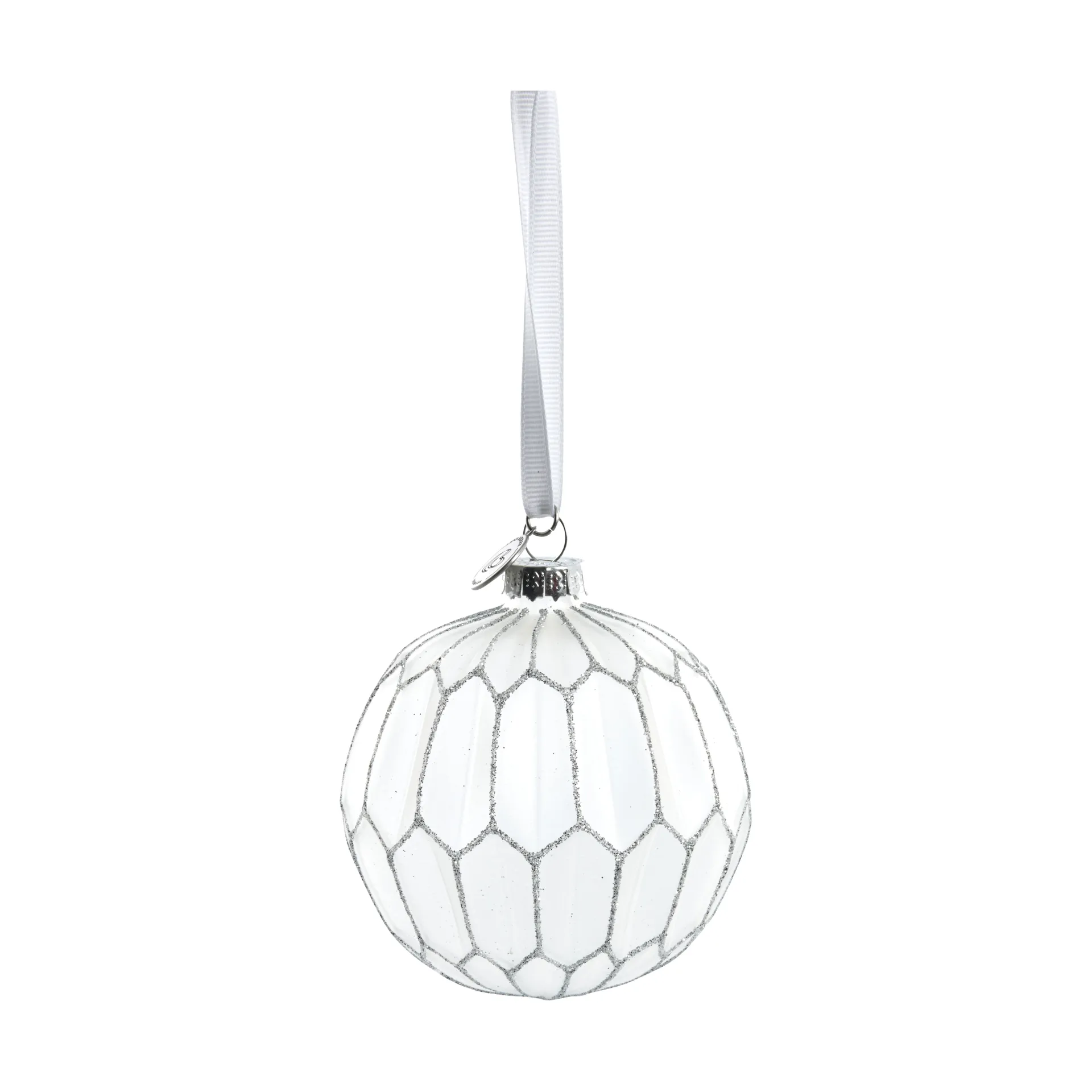 Boule de Noël ronde Navina Ø8 cm, White-Silver Lene Bjerre