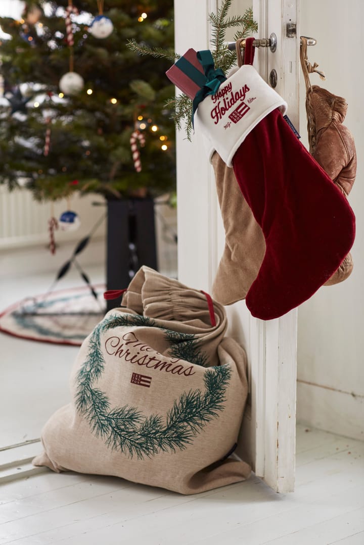 Chaussette de Noël Happy Holidays Organic Cotton Velvet, Red-white Lexington