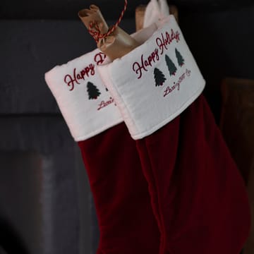 Chaussette de Noël Happy Holidays velours de coton - Rouge-blanc - Lexington