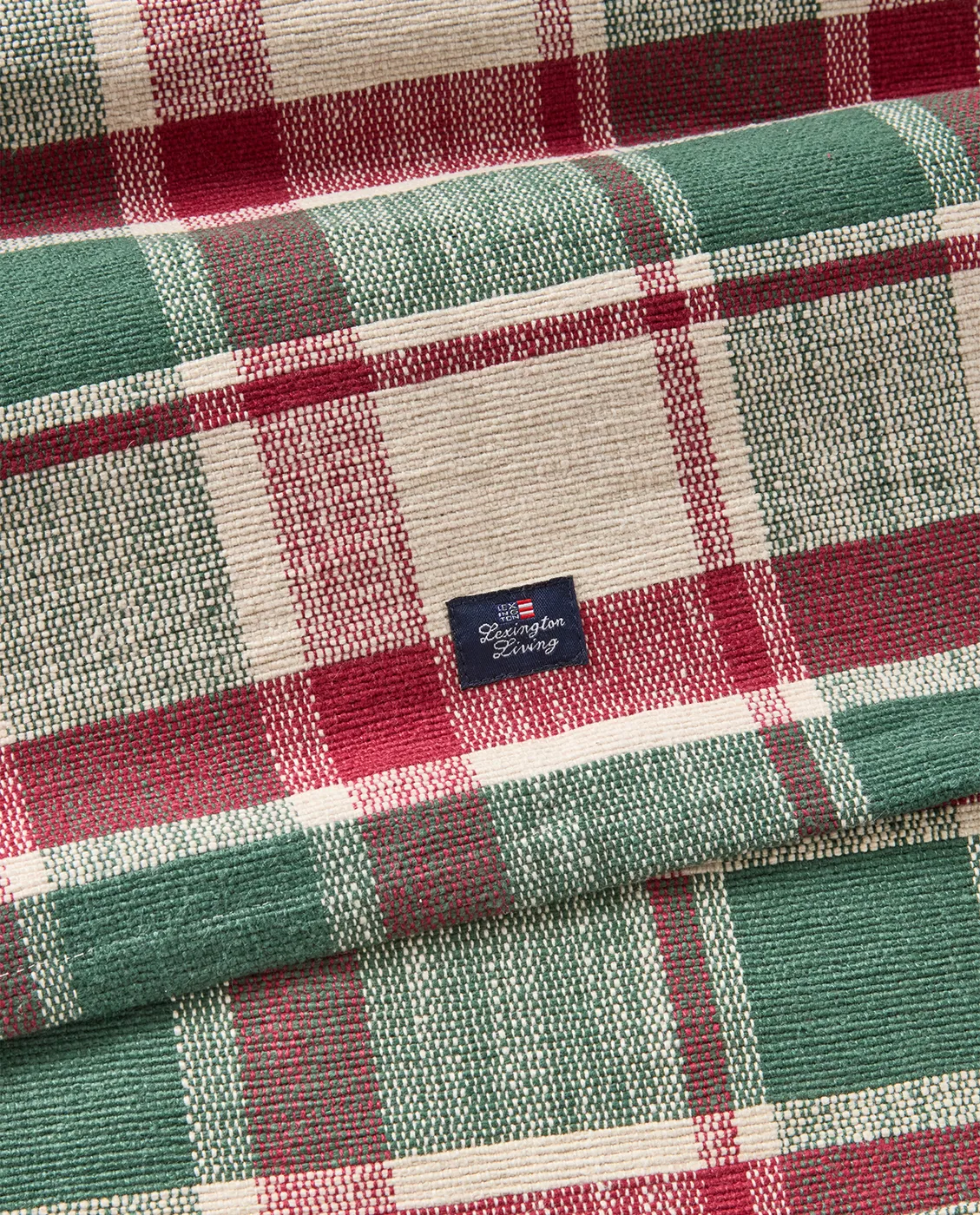 Chemin de table Checked coton écologique, Green-red-beige, 50x150 cm Lexington