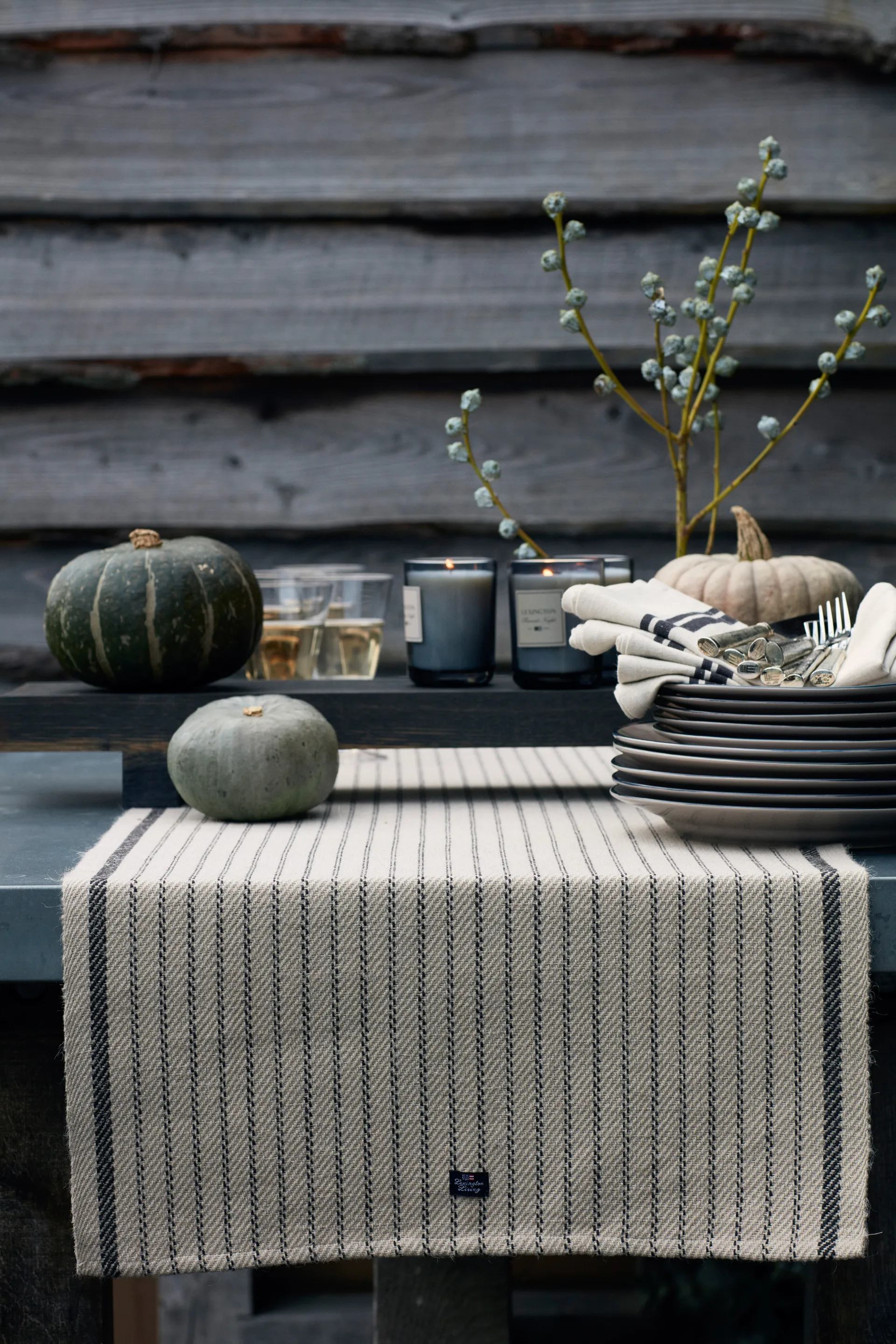 Chemin de table Striped Jute Cotton 50x250 cm, Beige-dark gray Lexington