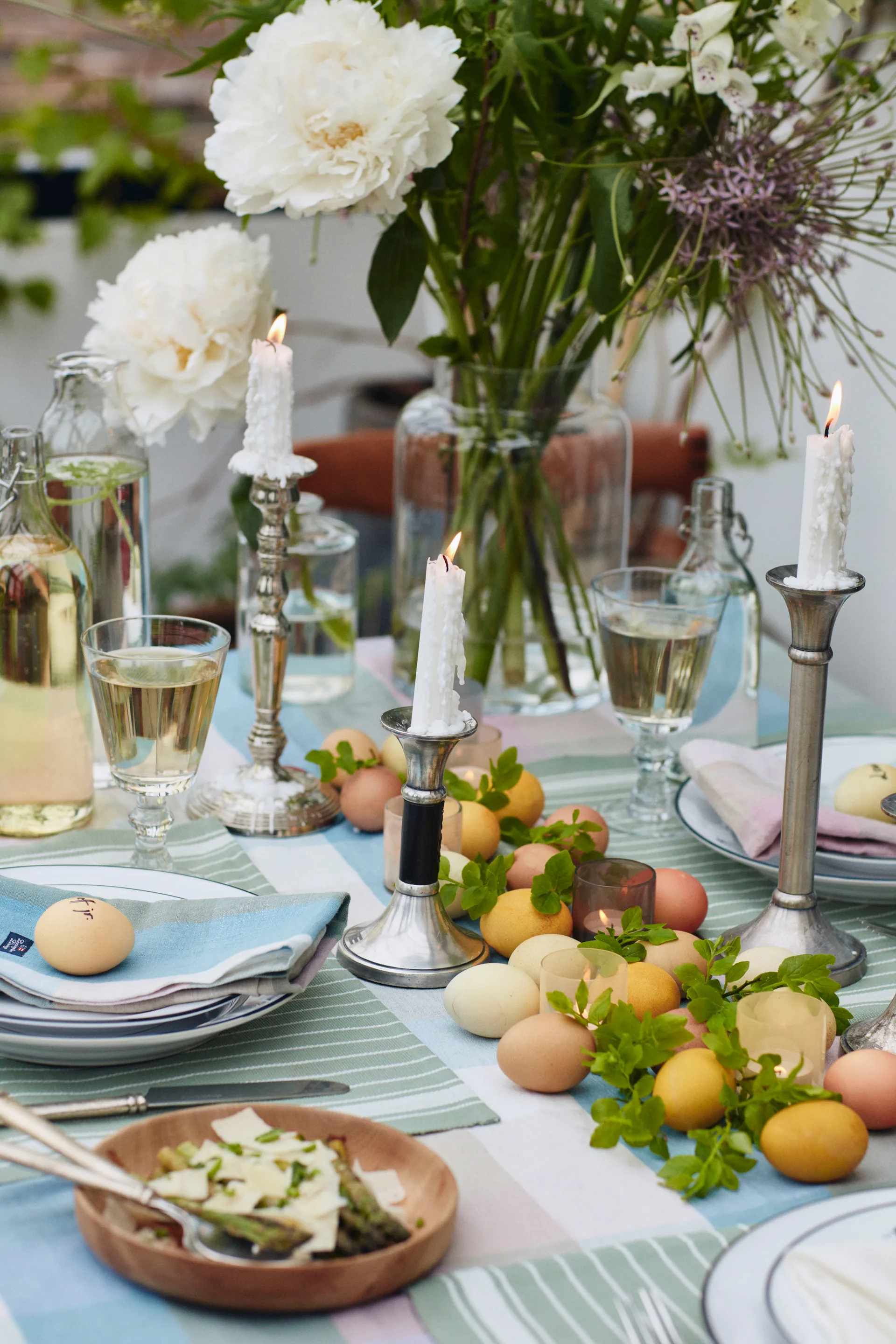 Chemin de table Striped Organic Cotton Rips 50x250 cm, Green-white Lexington