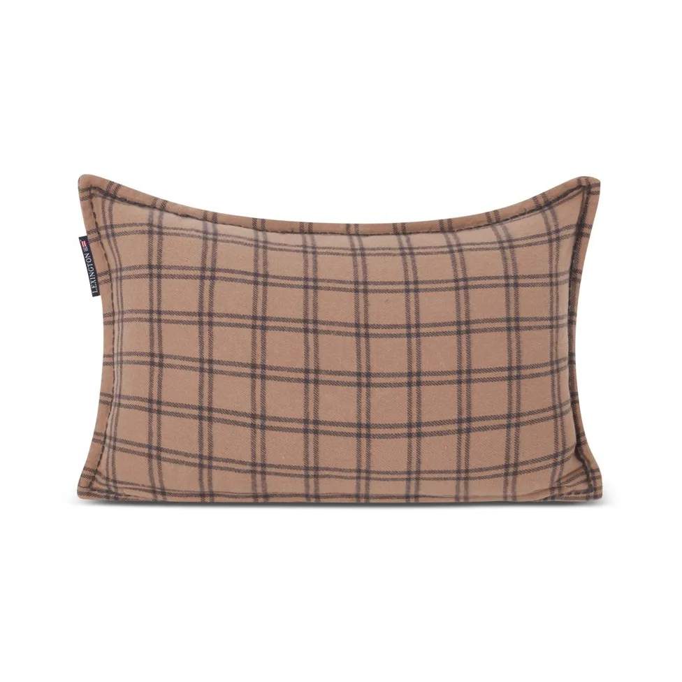 Coussin After Ski Checked Cotton Flannel 30x50 cm, Beige-dark gray Lexington