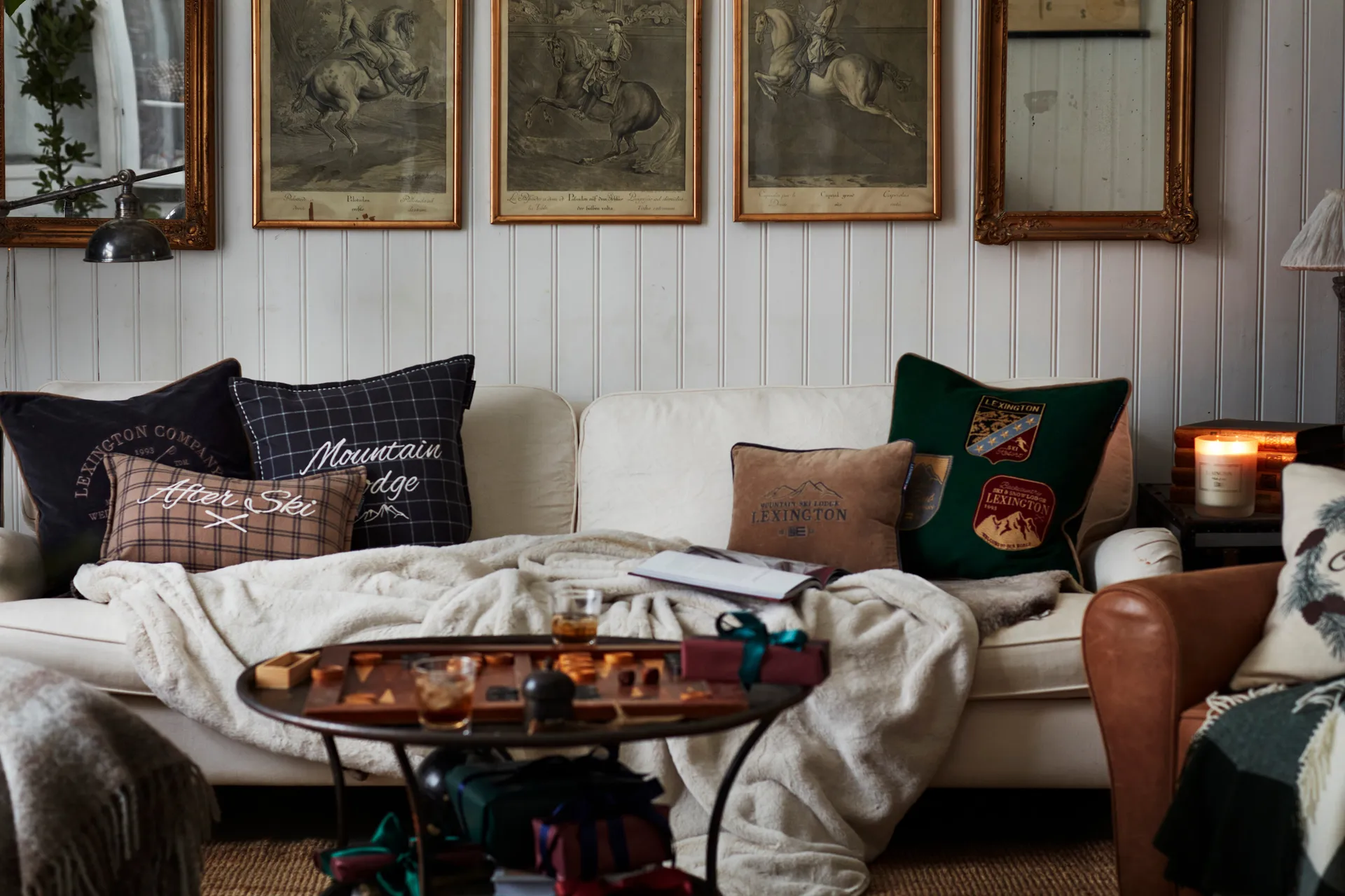 Coussin After Ski Checked Cotton Flannel 30x50 cm, Beige-dark gray Lexington