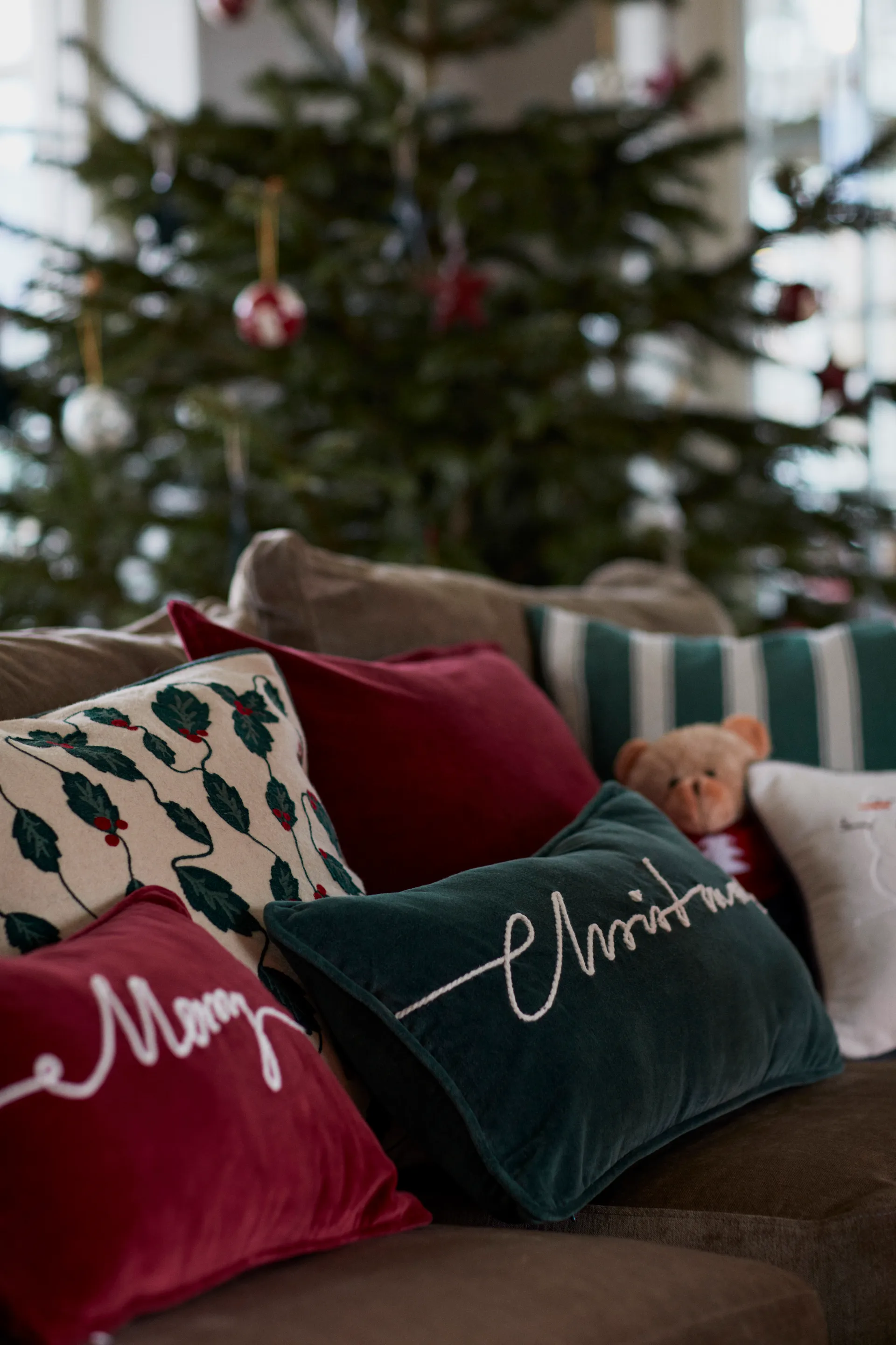 Coussin Christmas Cotton Velvet 30x50 cm, Vert Lexington