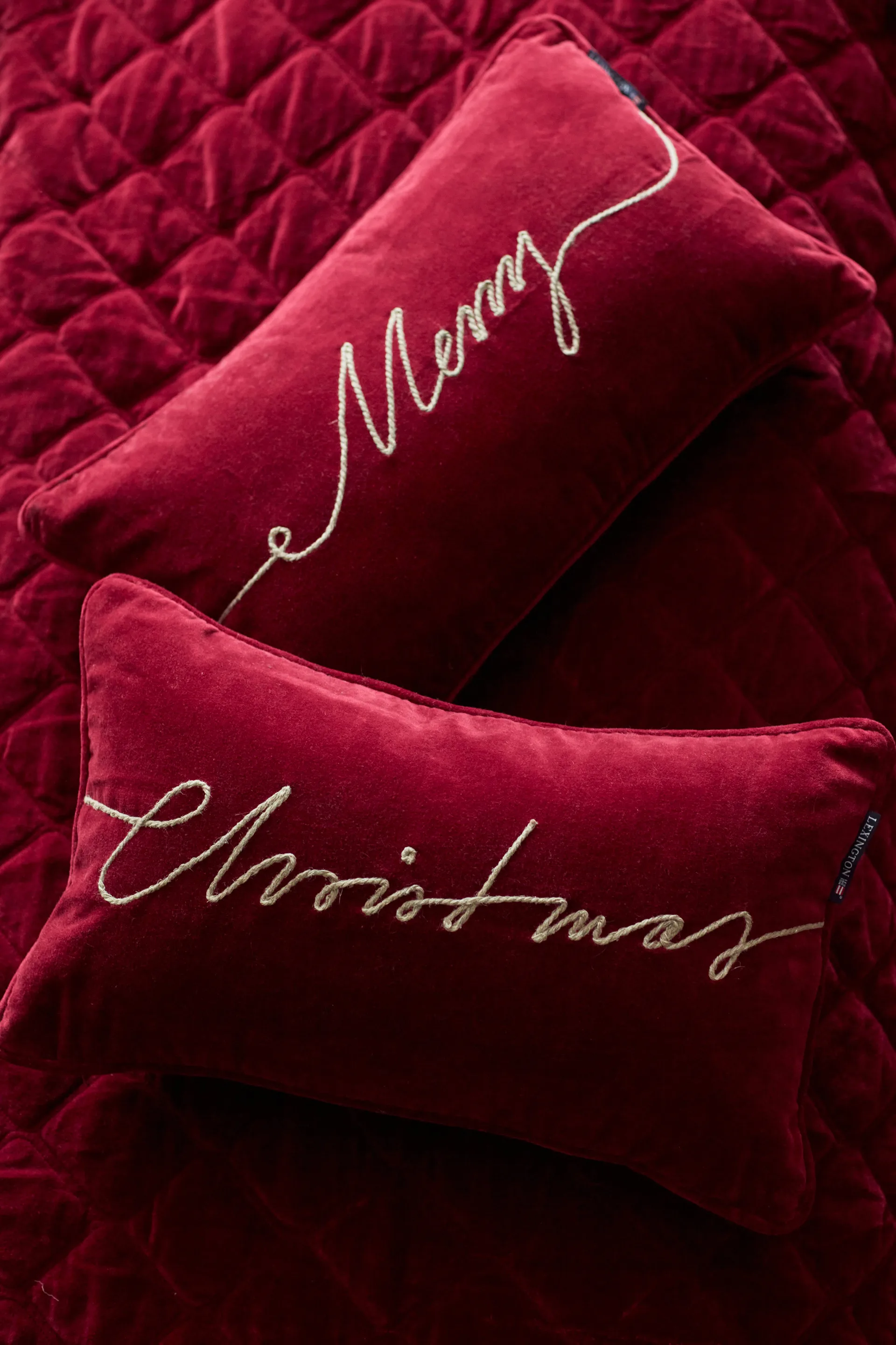 Coussin Christmas Organic Cotton Velvet 30x50 cm, Red Lexington