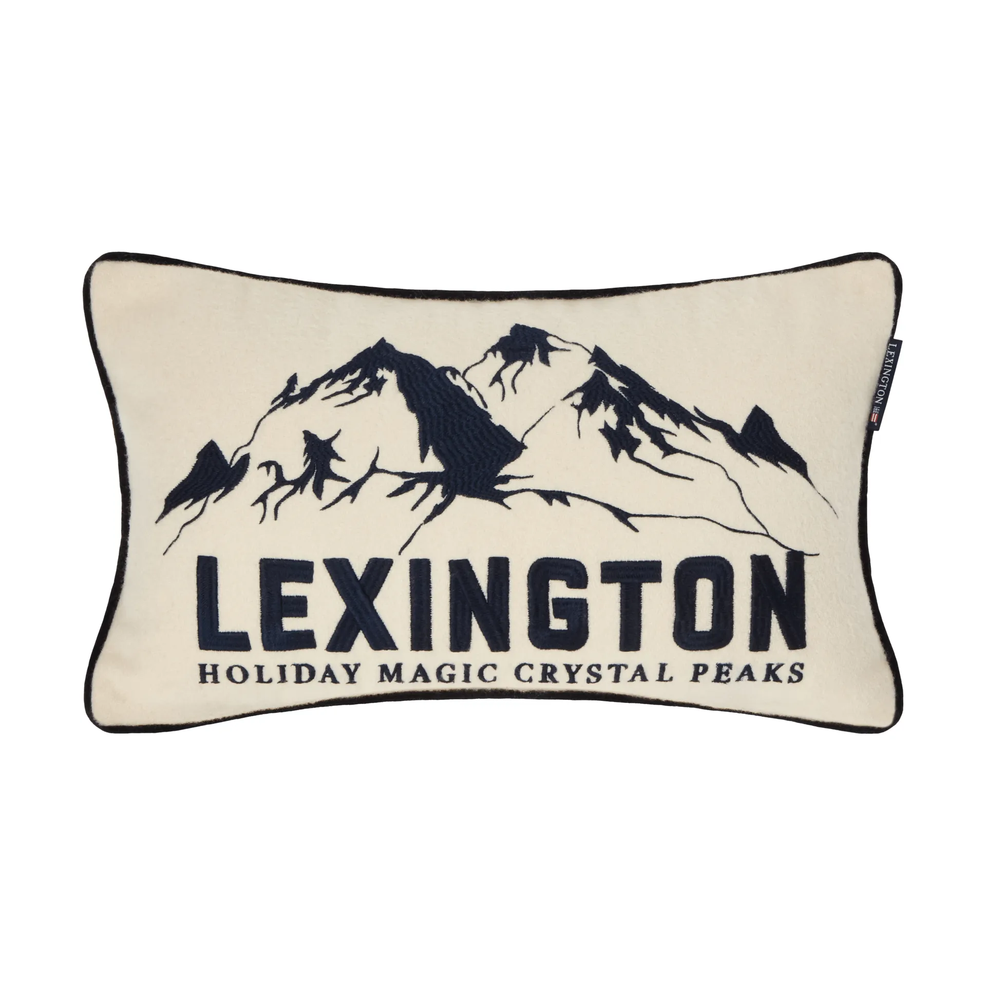 Coussin décoratif Mountains Logo en mélange de laine, White-navy, 50x30 cm Lexington