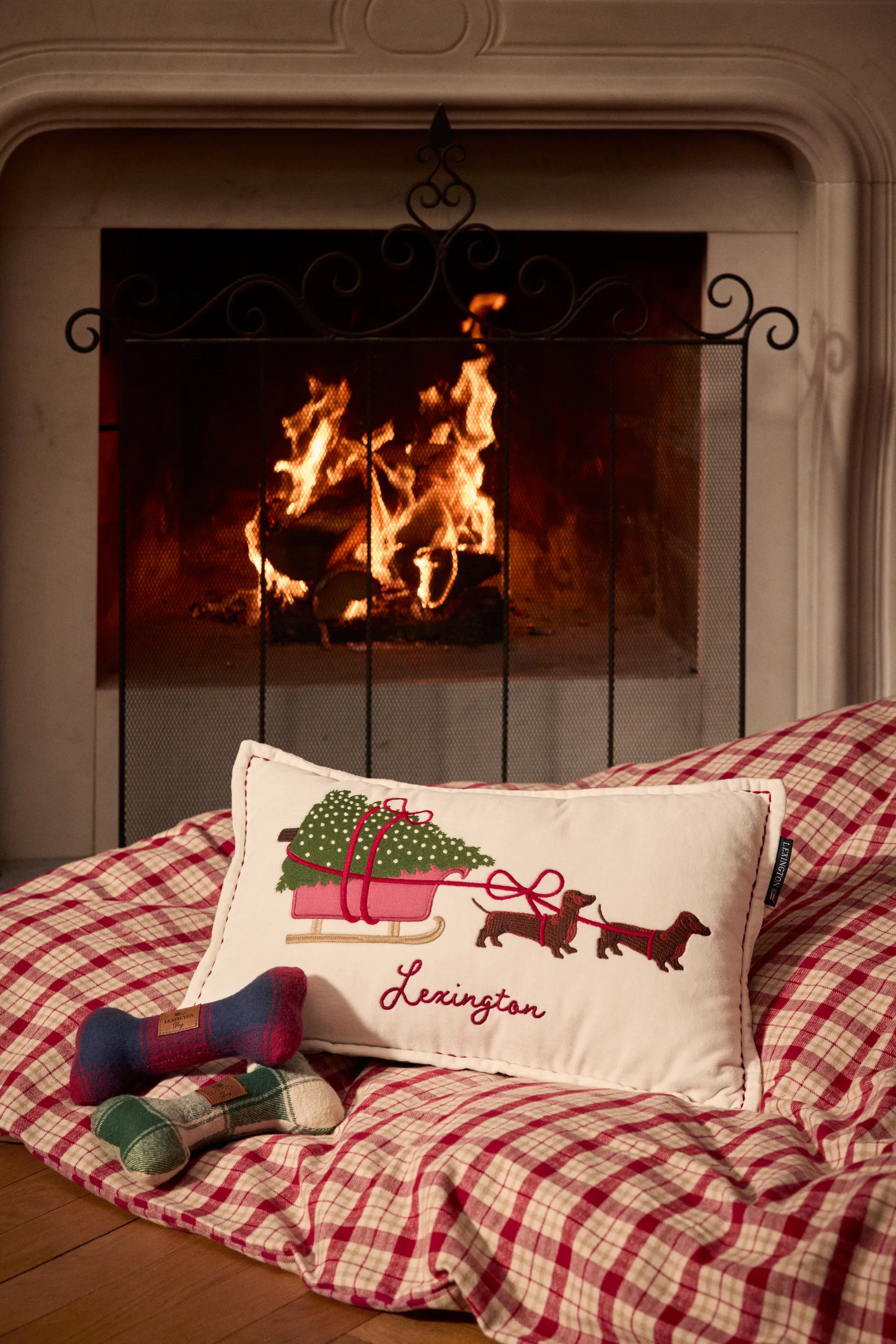 Coussin Dog sleigh éco. coton velours 30x50 cm, White Lexington