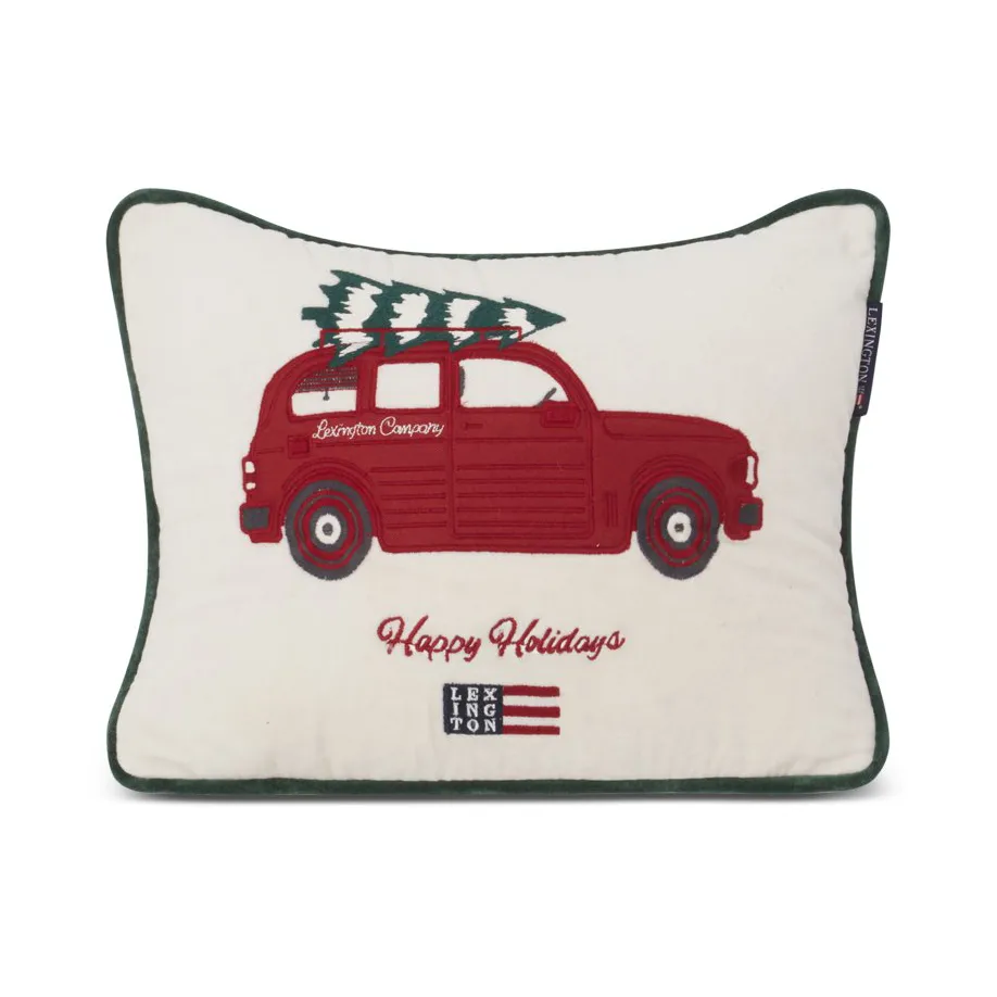 Coussin Holiday Car Organic Cotton Velvet 30x40 cm, White-red multi Lexington