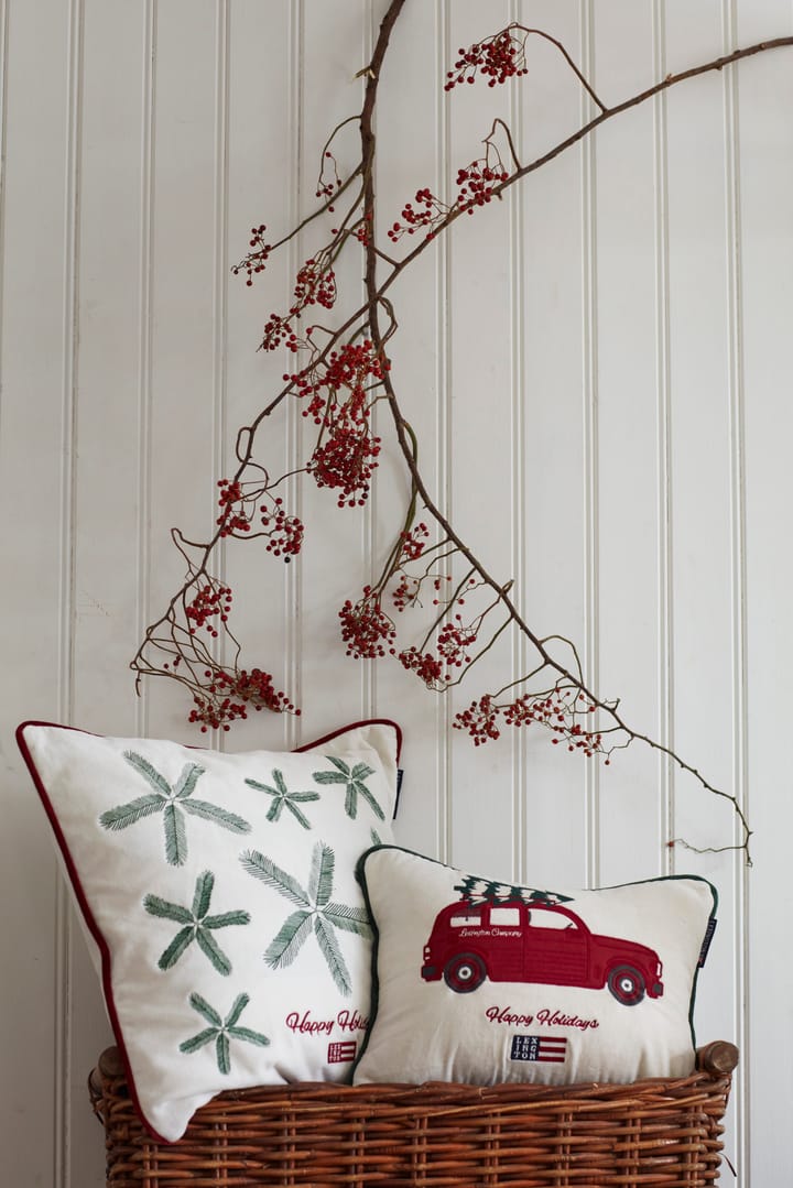 Coussin Holiday Car Organic Cotton Velvet 30x40 cm , White-red multi Lexington