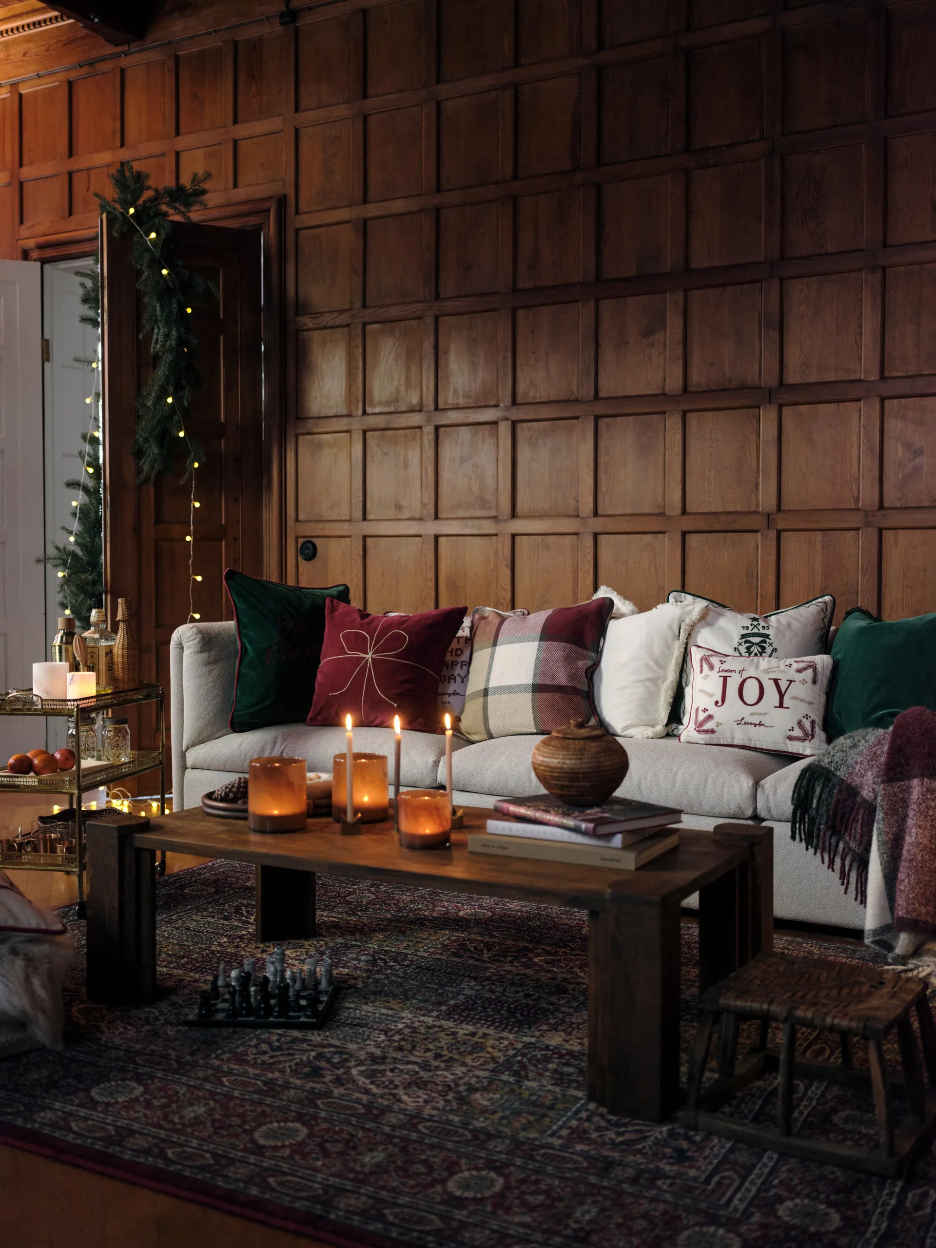 Coussin Joy organic cotton velvet 30x40 cm, Blanc-rouge Lexington