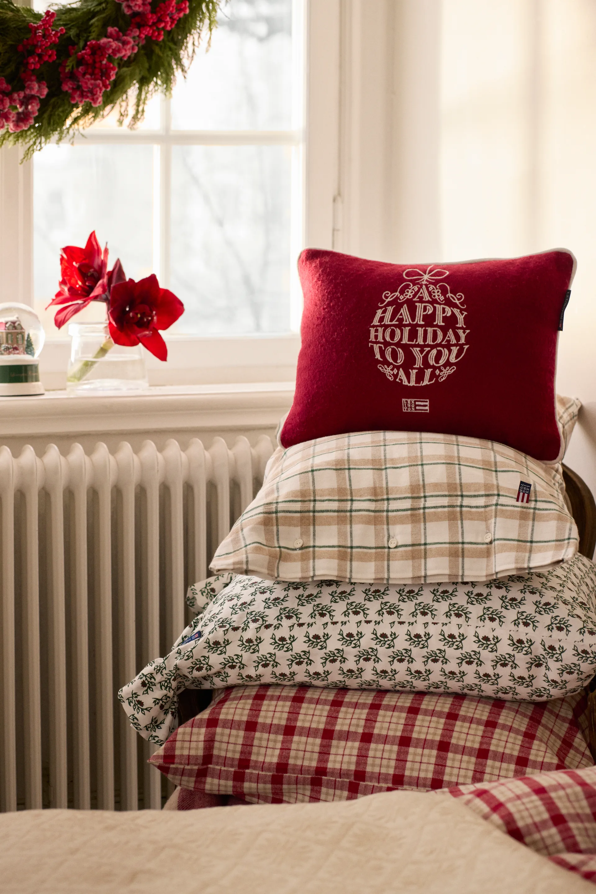 Coussin Ornament mélange laine 30x40 cm, Red-white Lexington