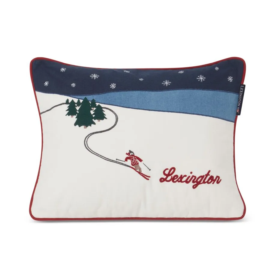 Coussin Skier Organic Cotton Twill 30x40 cm, White-dark blue multi Lexington