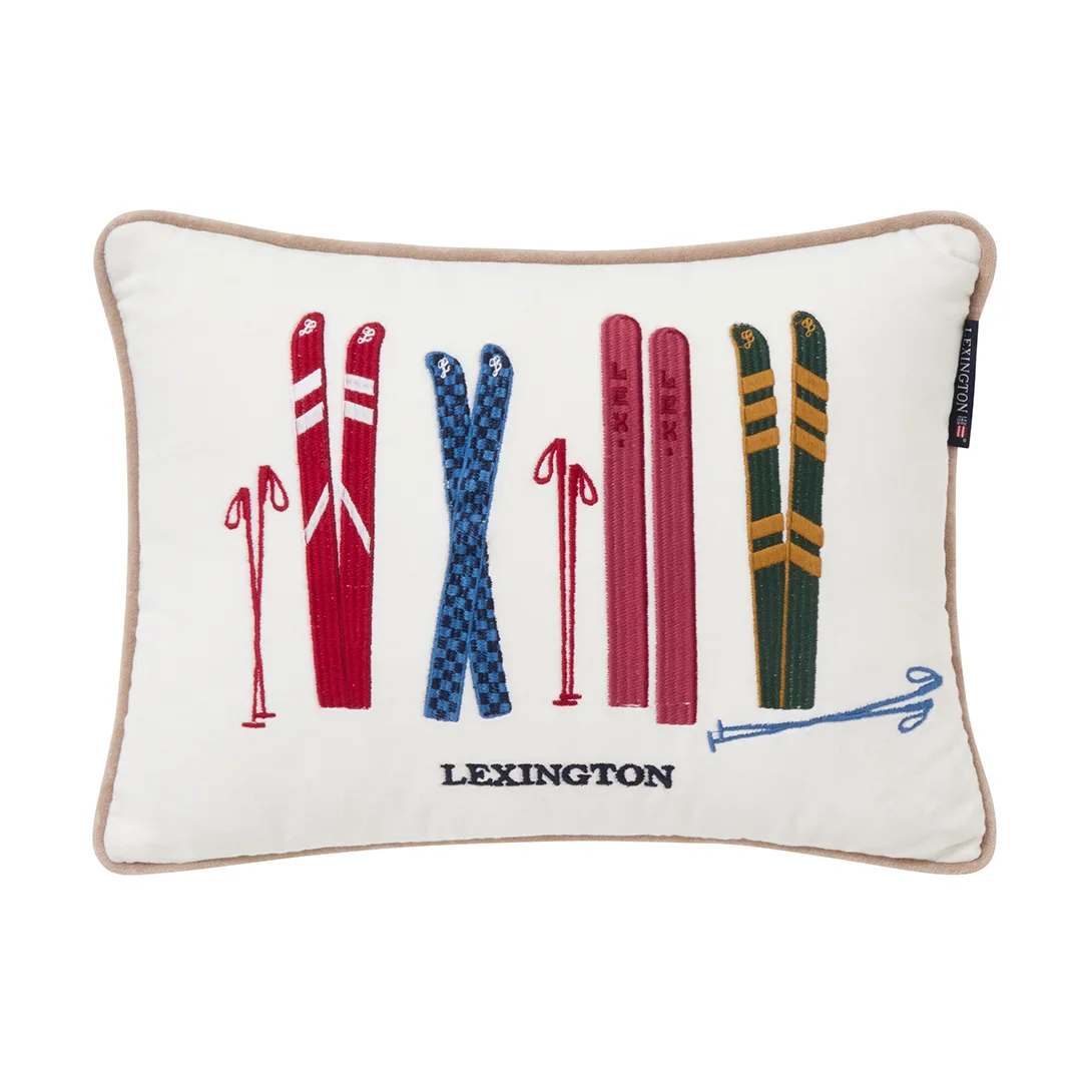 Coussin Skis and Poles éco. coton velours 30x40 cm, White-multi Lexington