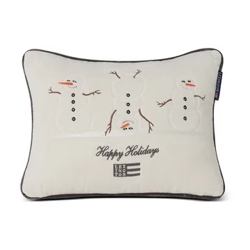 Coussin Snowmen Embroidered Cotton Velvet 30x40 cm - Blanc - Lexington