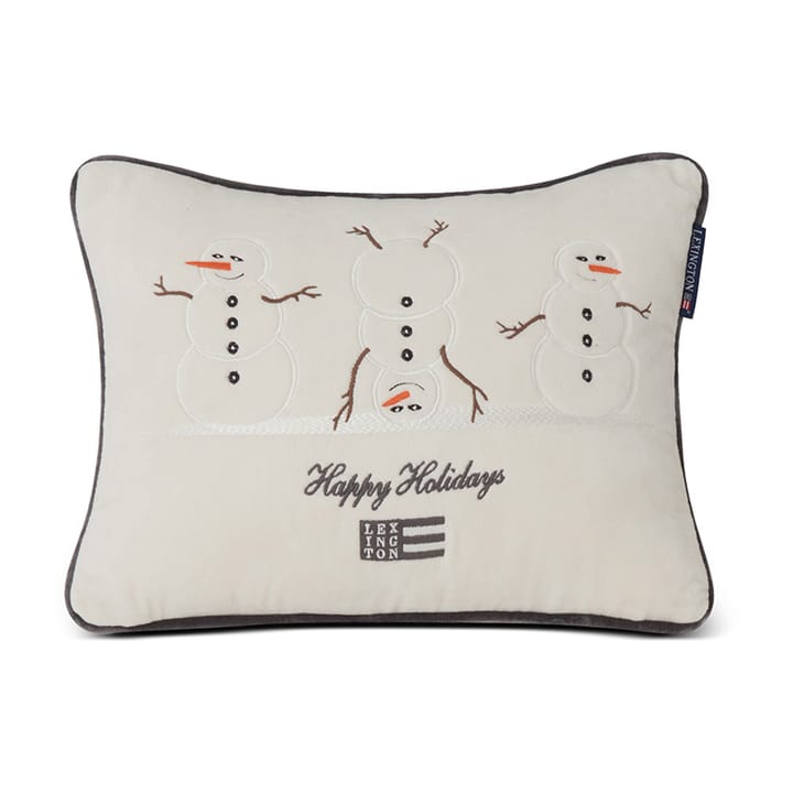 Coussin Snowmen Embroidered Cotton Velvet 30x40 cm, Blanc Lexington