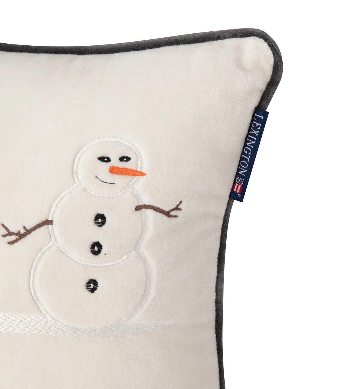 Coussin Snowmen Embroidered Cotton Velvet 30x40 cm, Blanc Lexington