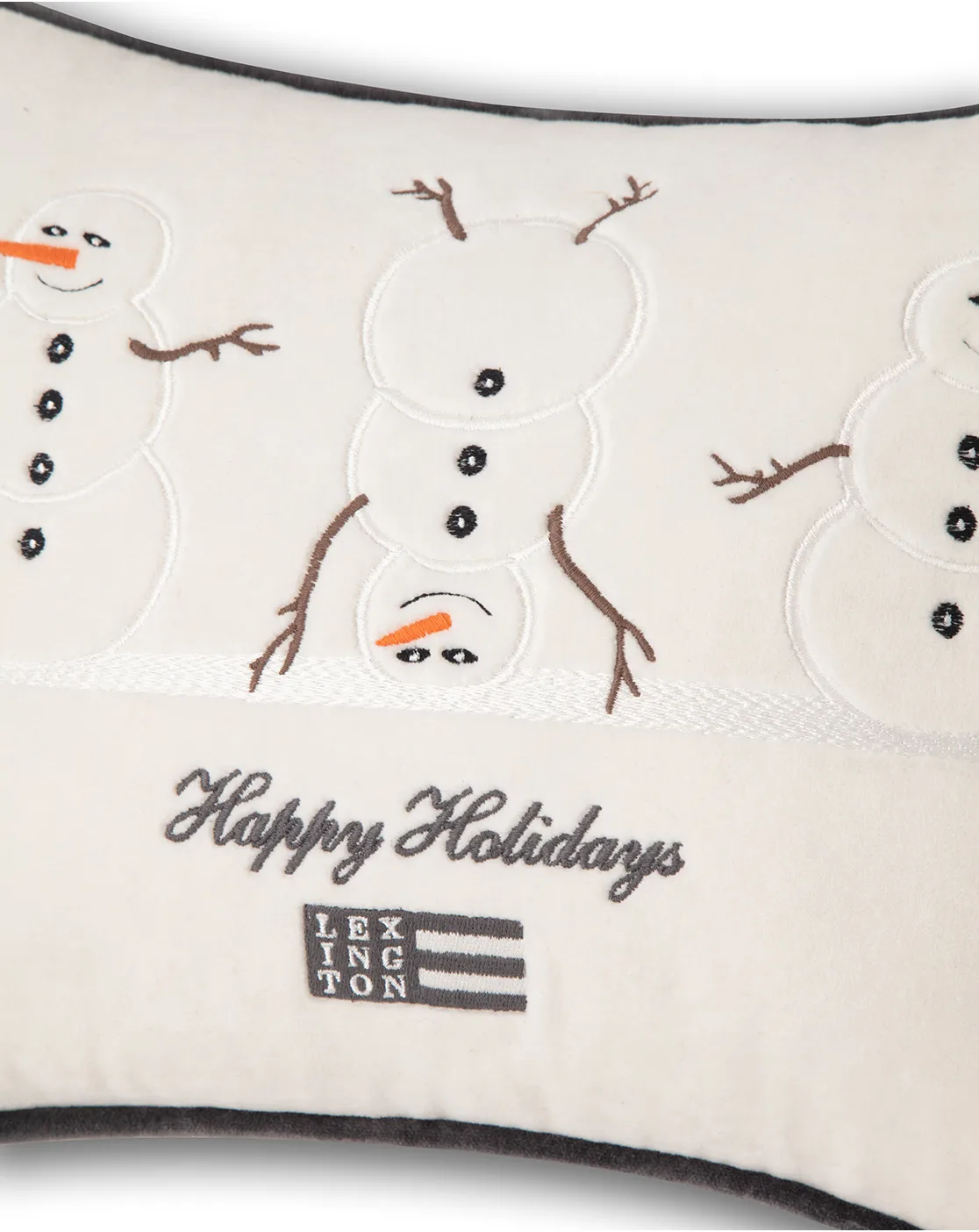Coussin Snowmen Embroidered Cotton Velvet 30x40 cm, Blanc Lexington
