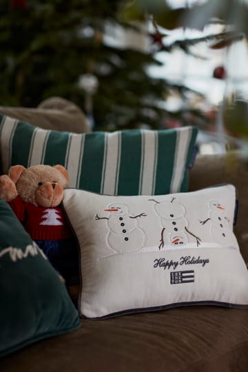 Coussin Snowmen Embroidered Cotton Velvet 30x40 cm - Blanc - Lexington