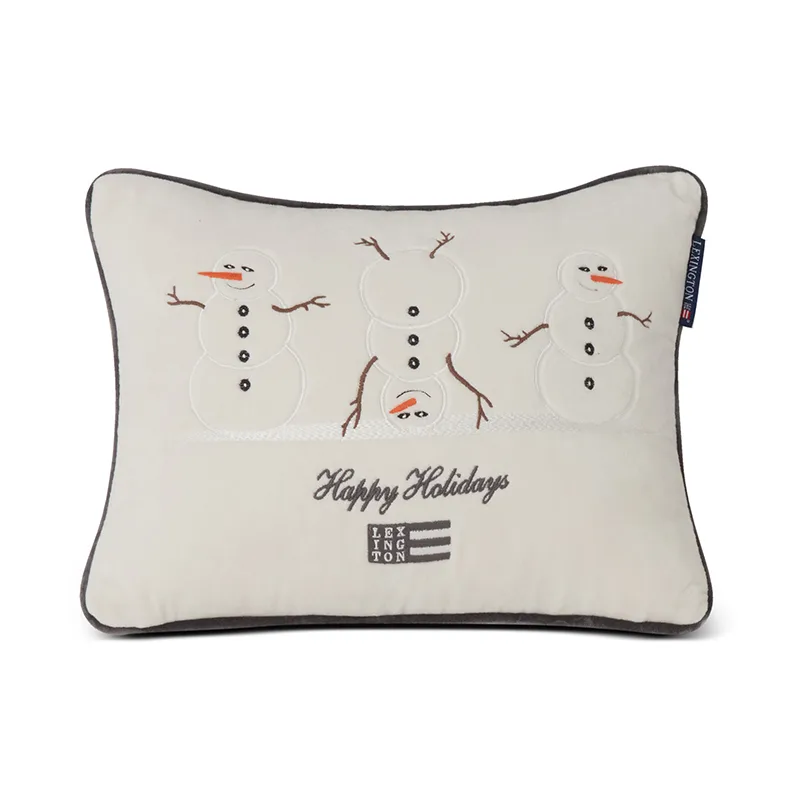 Coussin Snowmen Embroidered Cotton Velvet 30x40 cm, Snow white-dark gray Lexington
