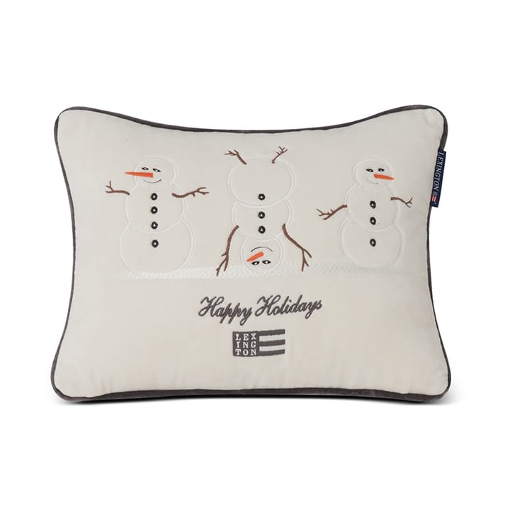 Coussin Snowmen Embroidered Cotton Velvet 30x40 cm - Snow white-dark gray - Lexington