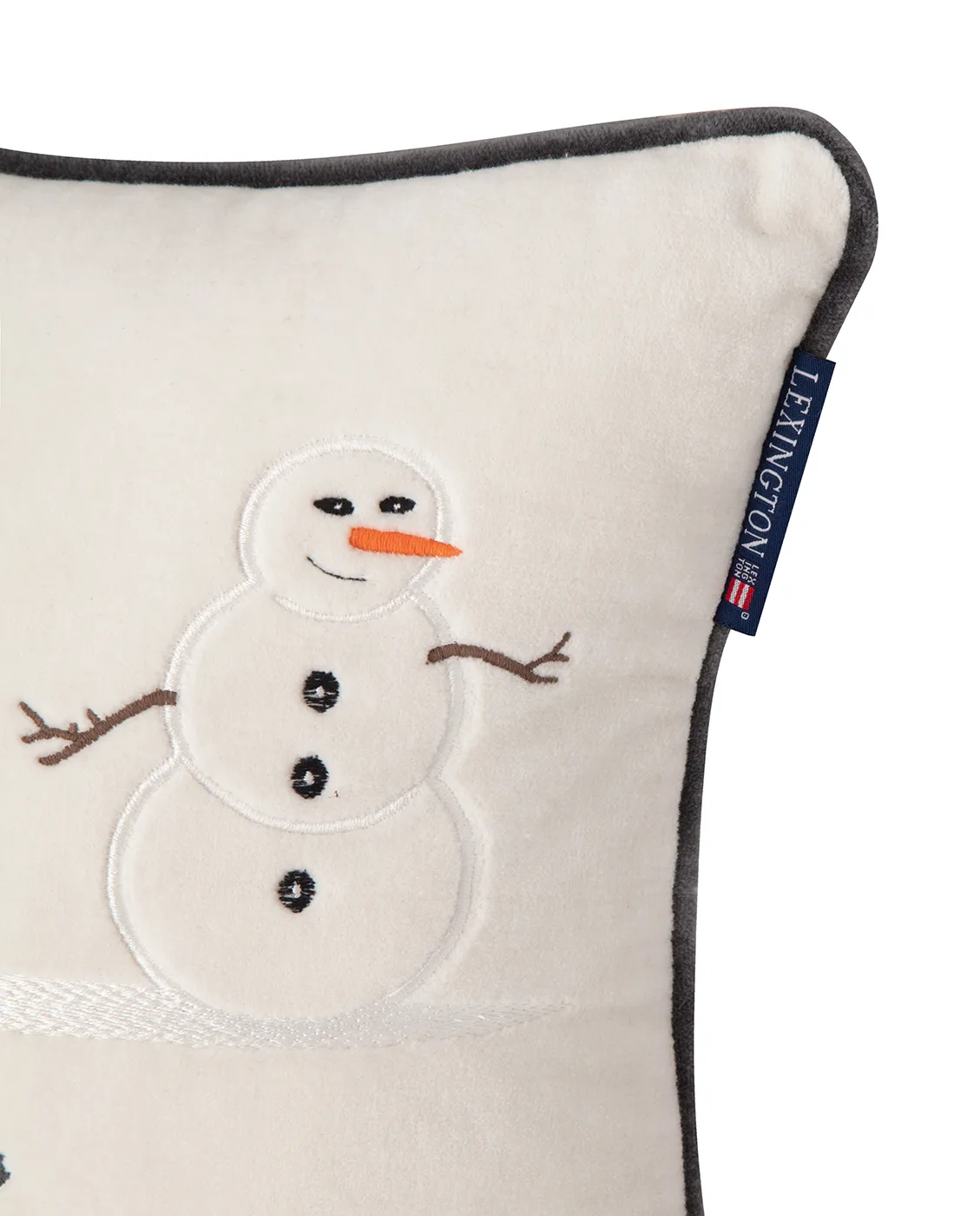 Coussin Snowmen Embroidered Cotton Velvet 30x40 cm, Snow white-dark gray Lexington