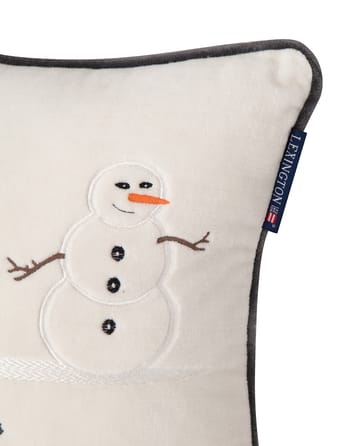 Coussin Snowmen Embroidered Cotton Velvet 30x40 cm - Snow white-dark gray - Lexington